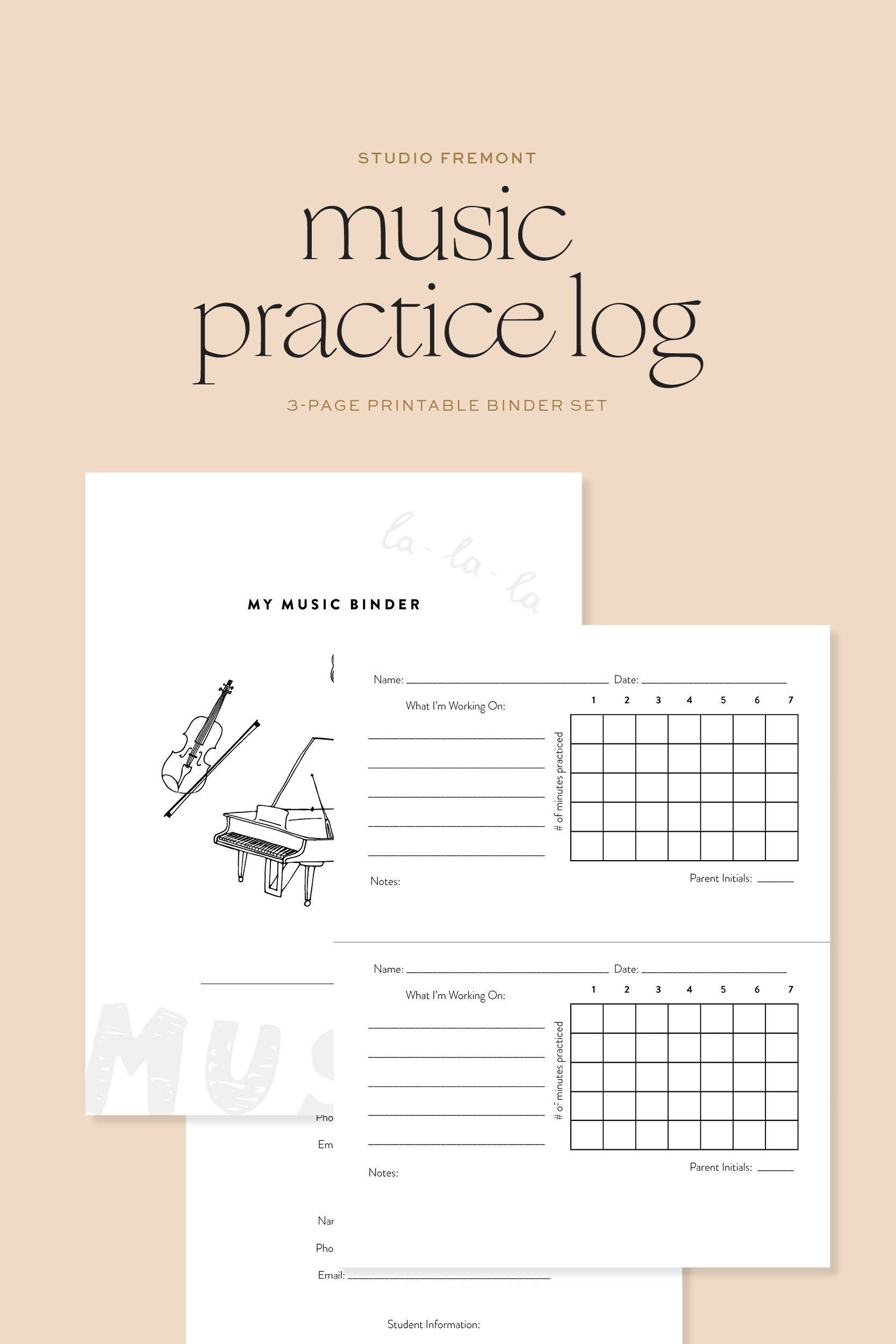 Music Practice Log PDF Printable Music Practice Checklist Printable Music Practice Sheet For Music Lessons Printable Practice Log Etsy