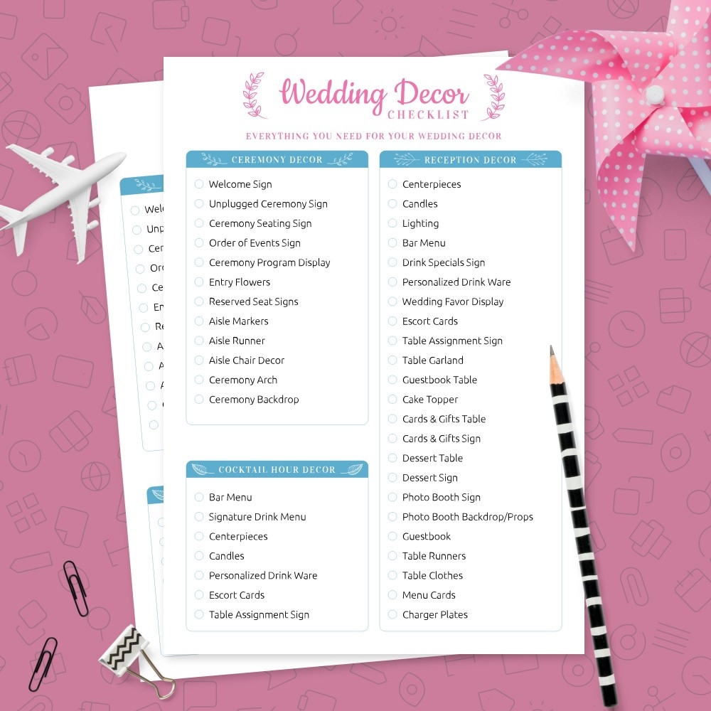 Nice Wedding Decorations Checklist Template Printable PDF