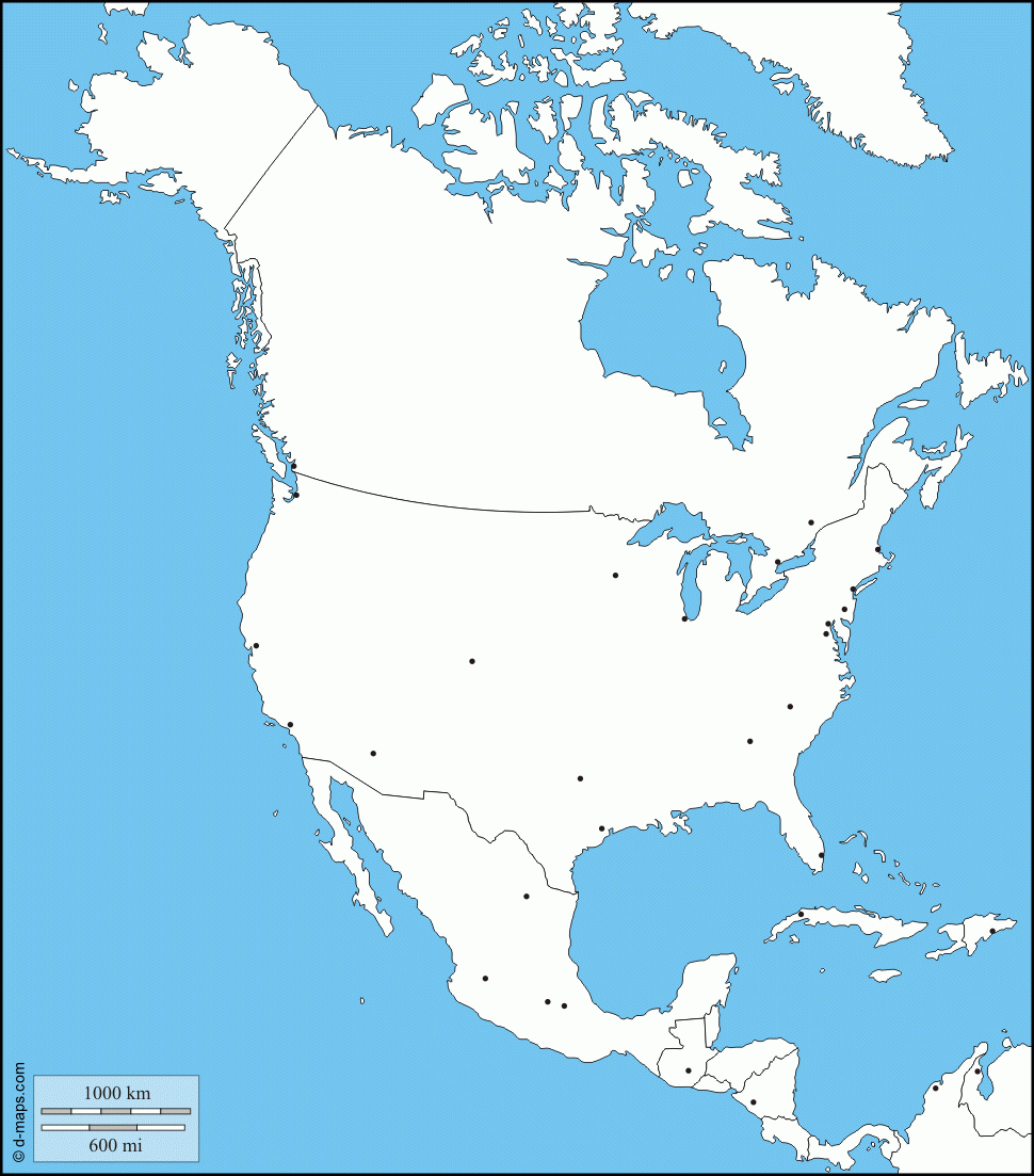 North America Free Map Free Blank Map Free Outline Map Free Base Map States Main Cities
