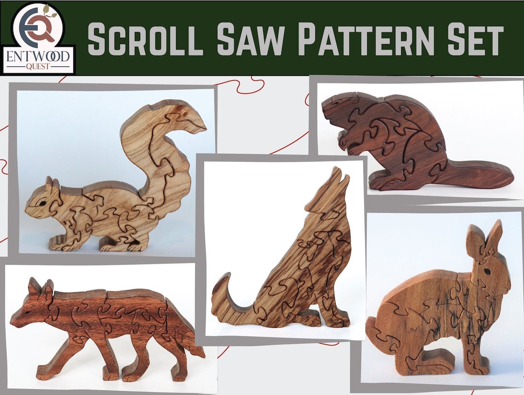 North American Wildlife Scroll Saw Puzzle Pattern Set 2 Beaver Rabbit Coyote Wolf Sitting Squirrel Free Standing Wooden Puzzle Etsy