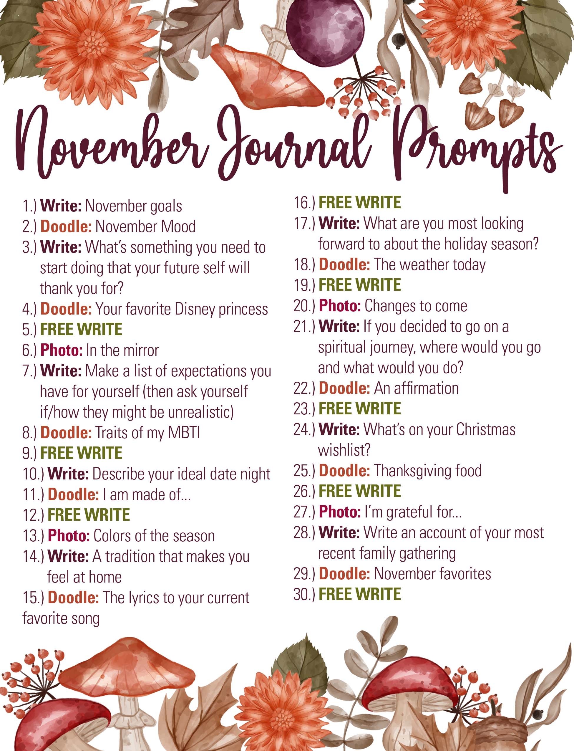 November 2021 Journal Prompts I IMAGINE blank 