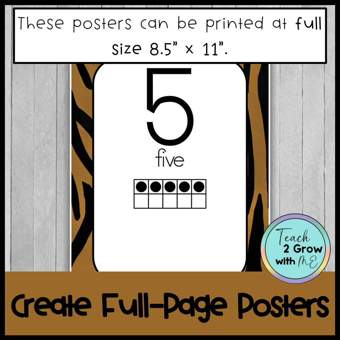 Number Posters 0 30 With Ten Frames Zoo Animal Tiger Print Classroom Decor Set 5 Made By Teachers