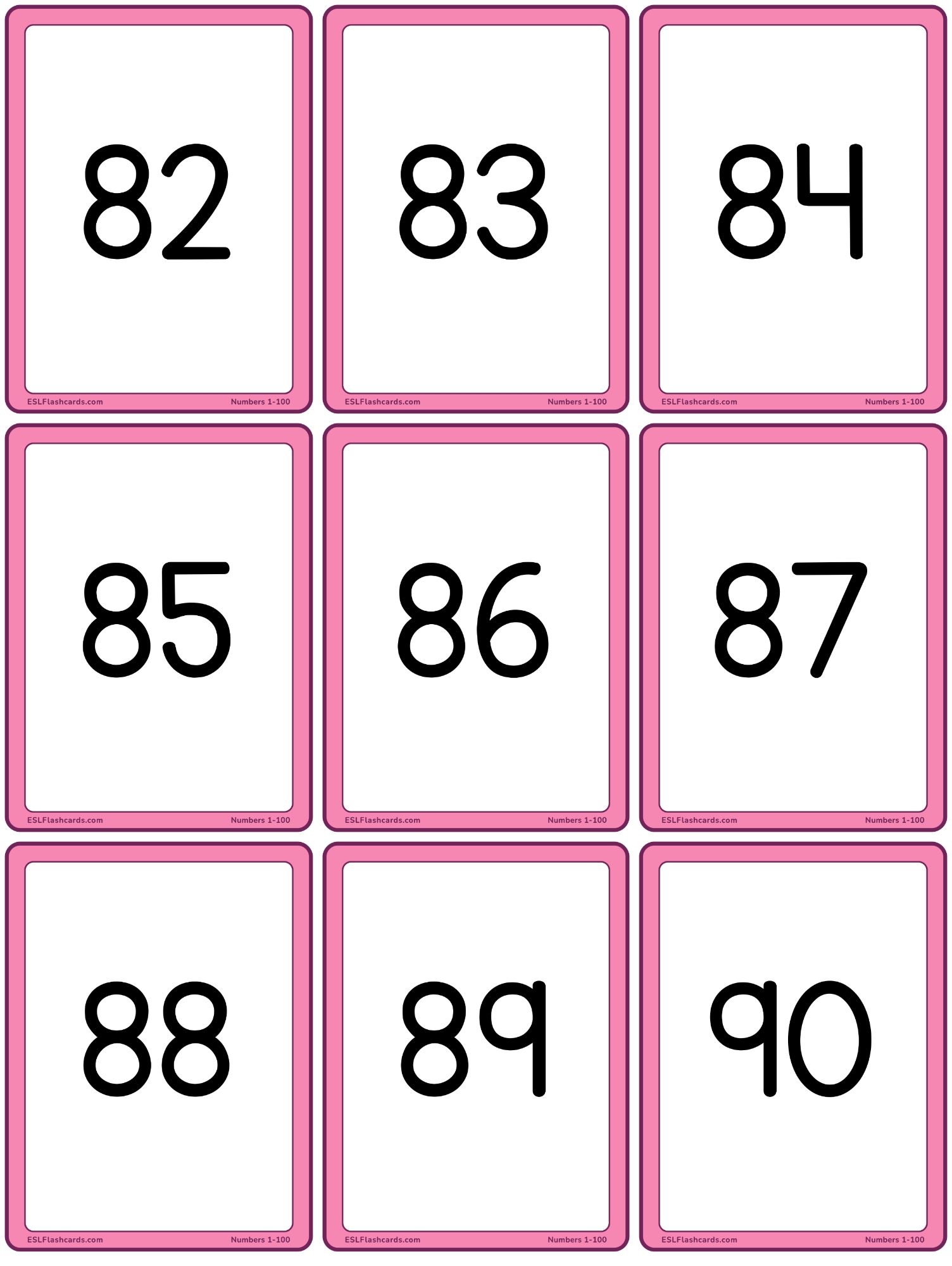 Numbers 1 To 100 ESL Flashcards