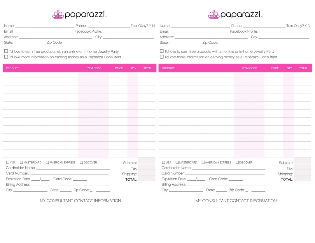 Paparazzi Order Form Instant Download Etsy
