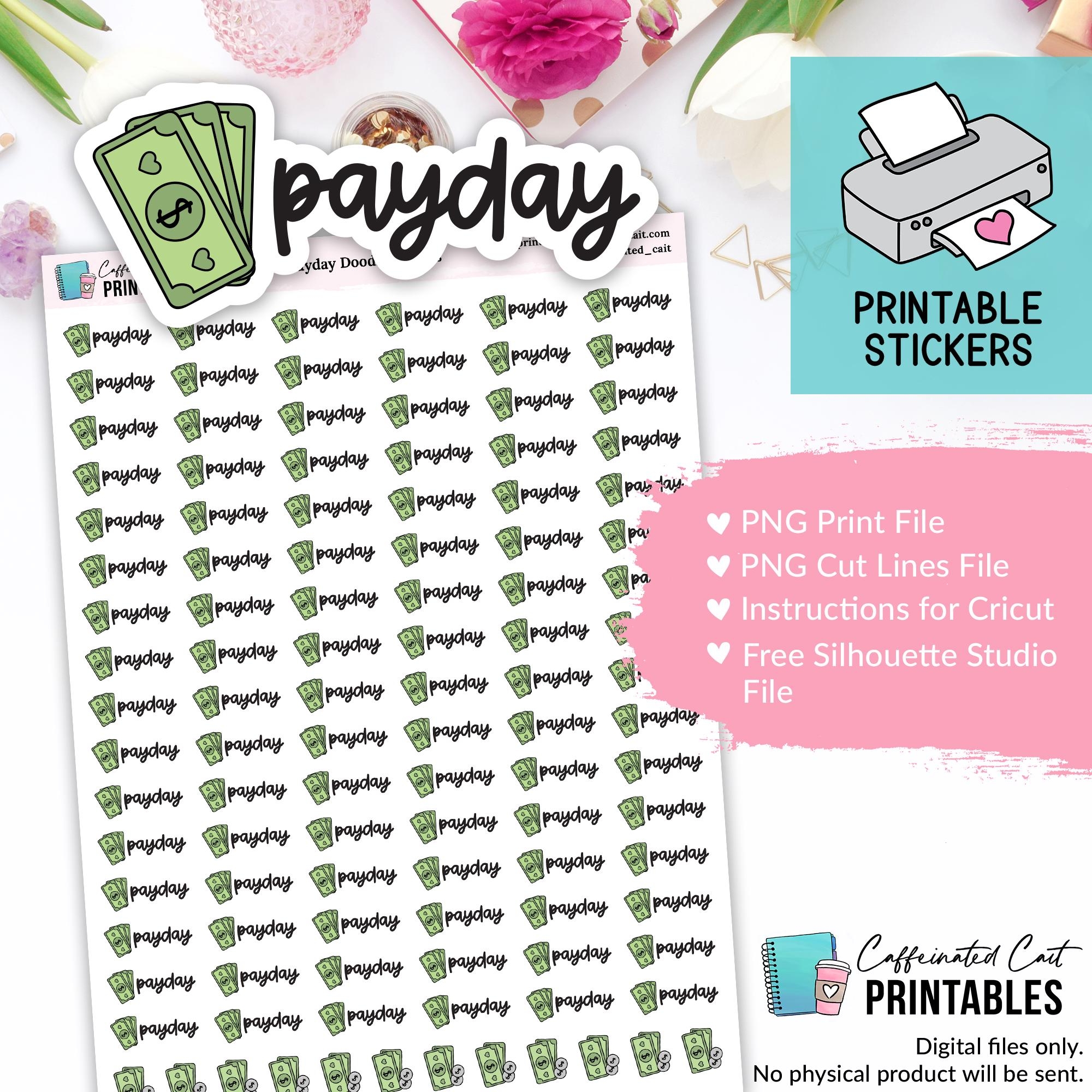 Payday Planner Stickers Payday Doodle Script PRINTABLE Etsy