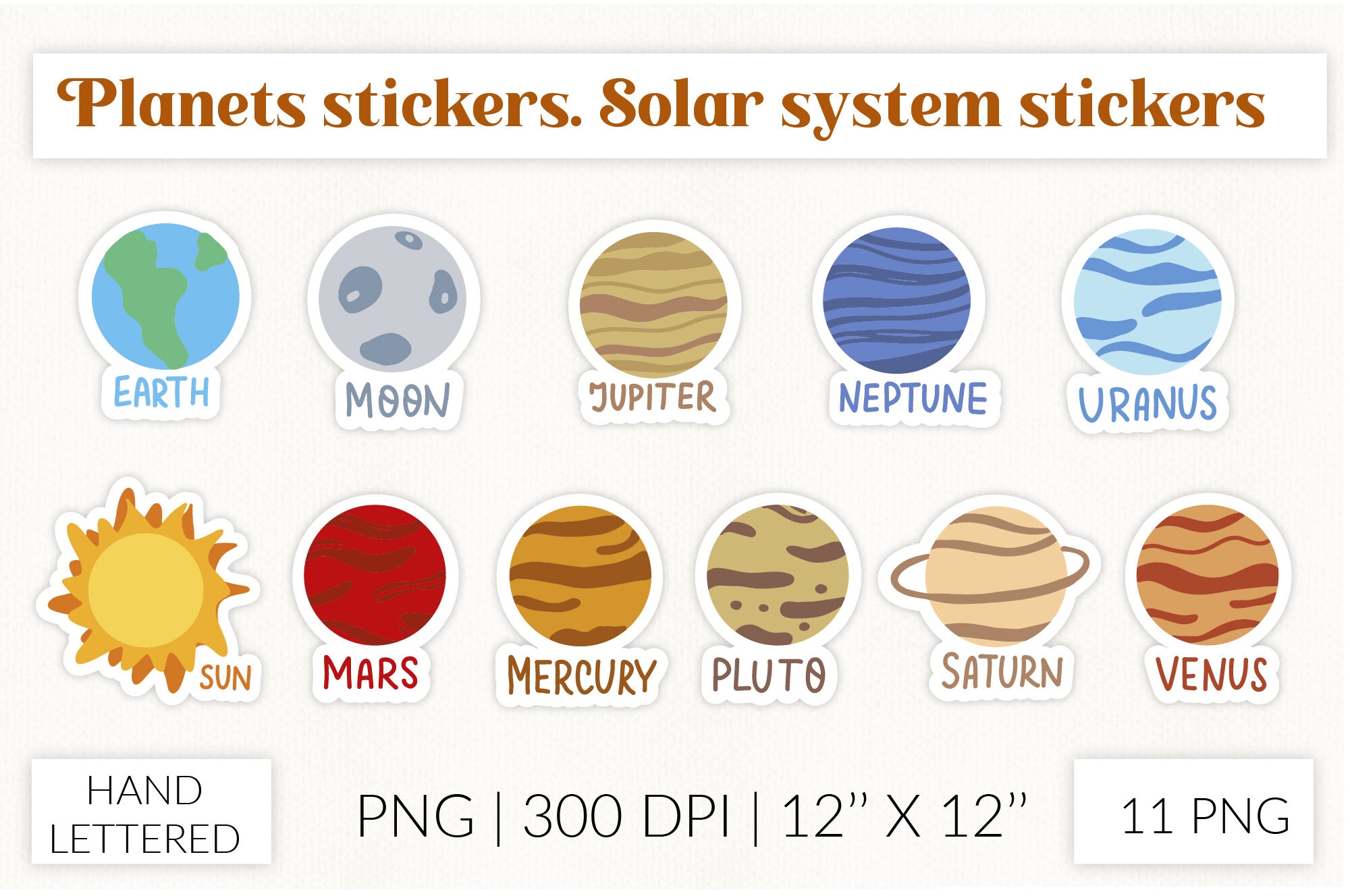Planet Stickers Solar System Stickers Space Stickers By LettersClipArt TheHungryJPEG