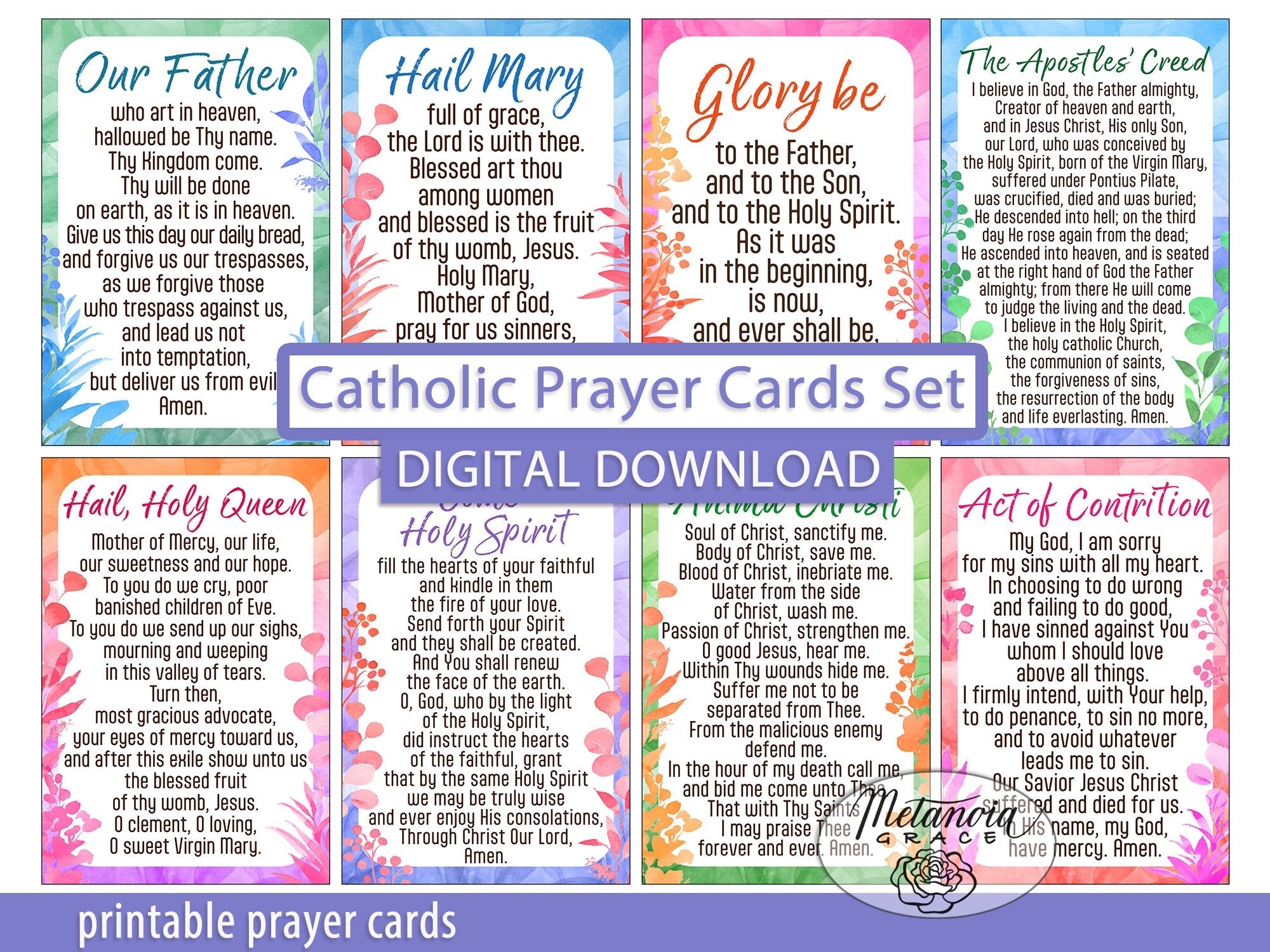 Popular Catholic Prayers Traditional Prayer Cards Printable Common Catholic Prayers Apostles Creed Hail Holy Queen Digital Download Etsy
