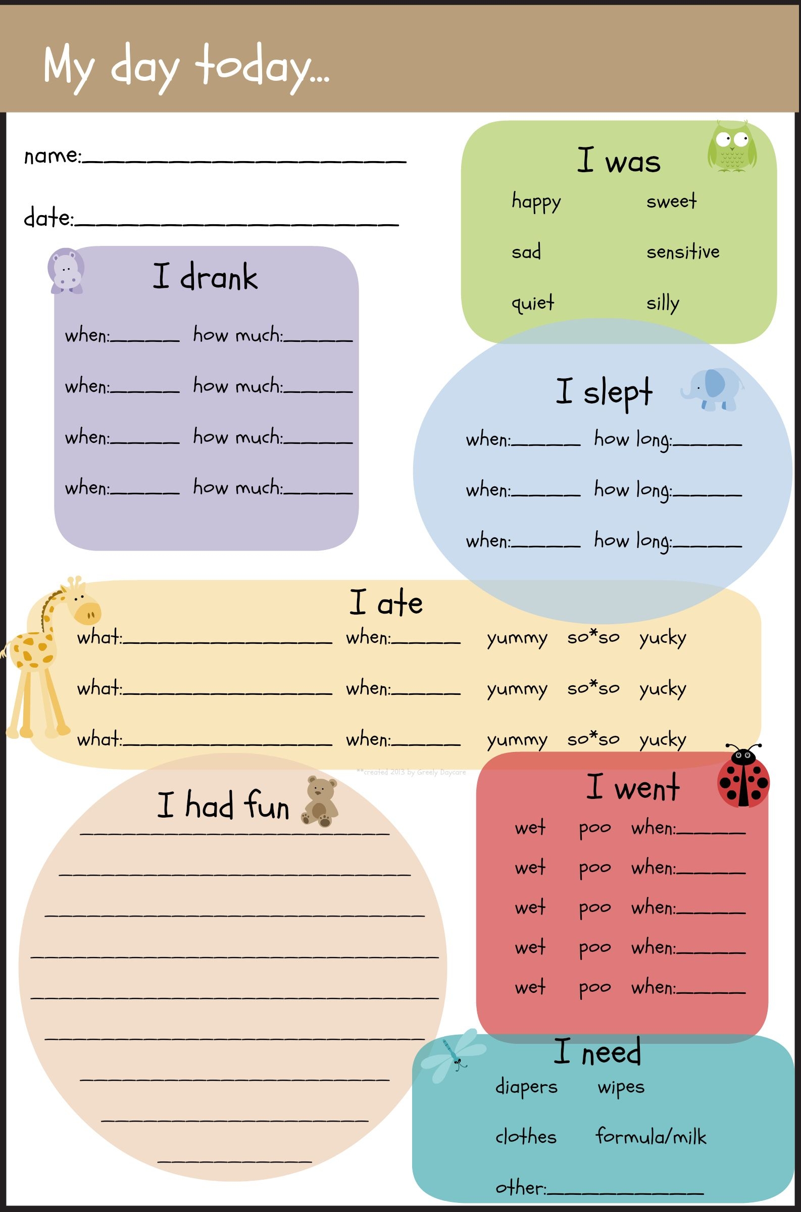 Preschool Daily Reports 10 Free PDF Printables Printablee