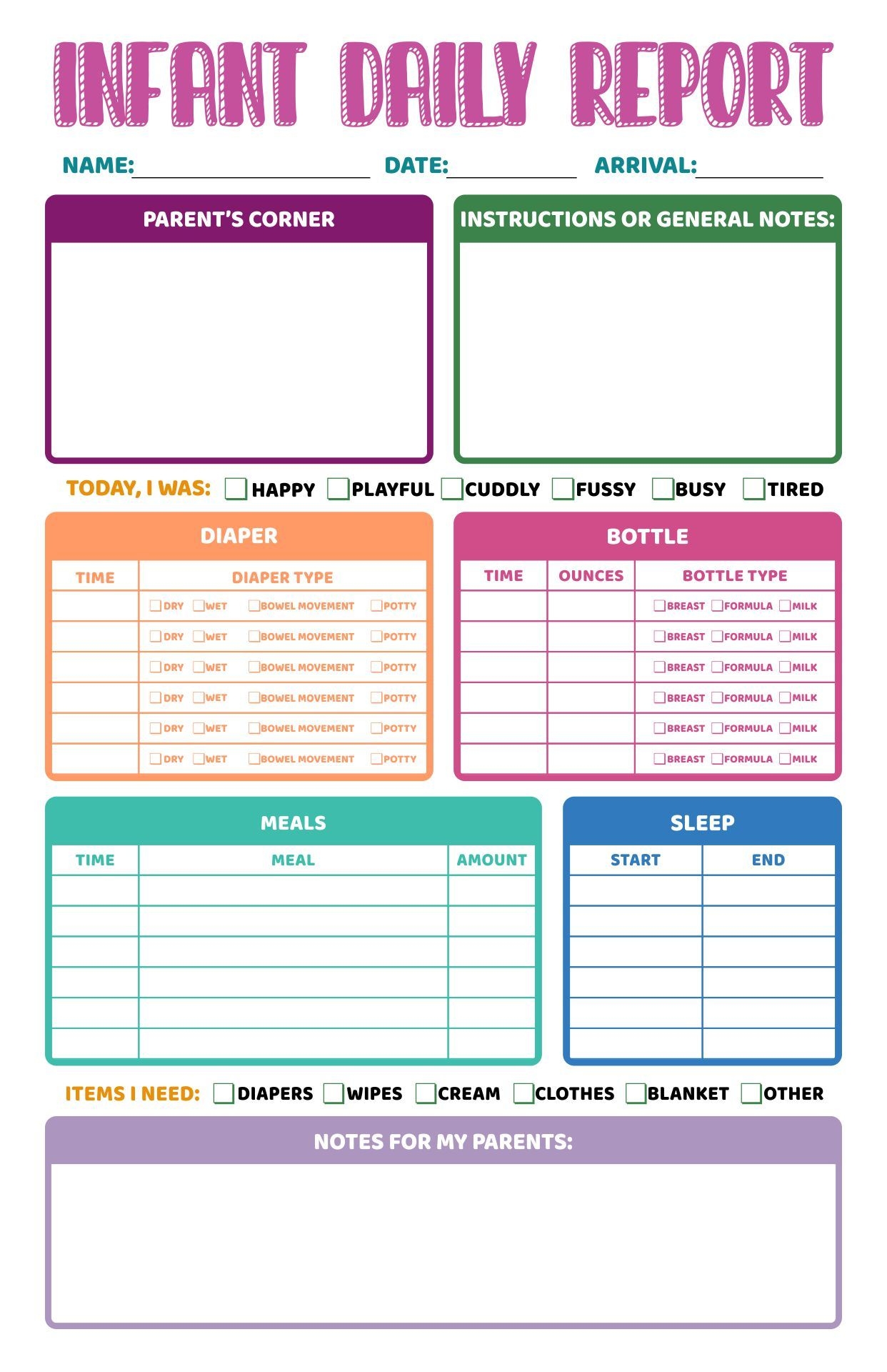 Preschool Daily Reports 10 Free PDF Printables Printablee