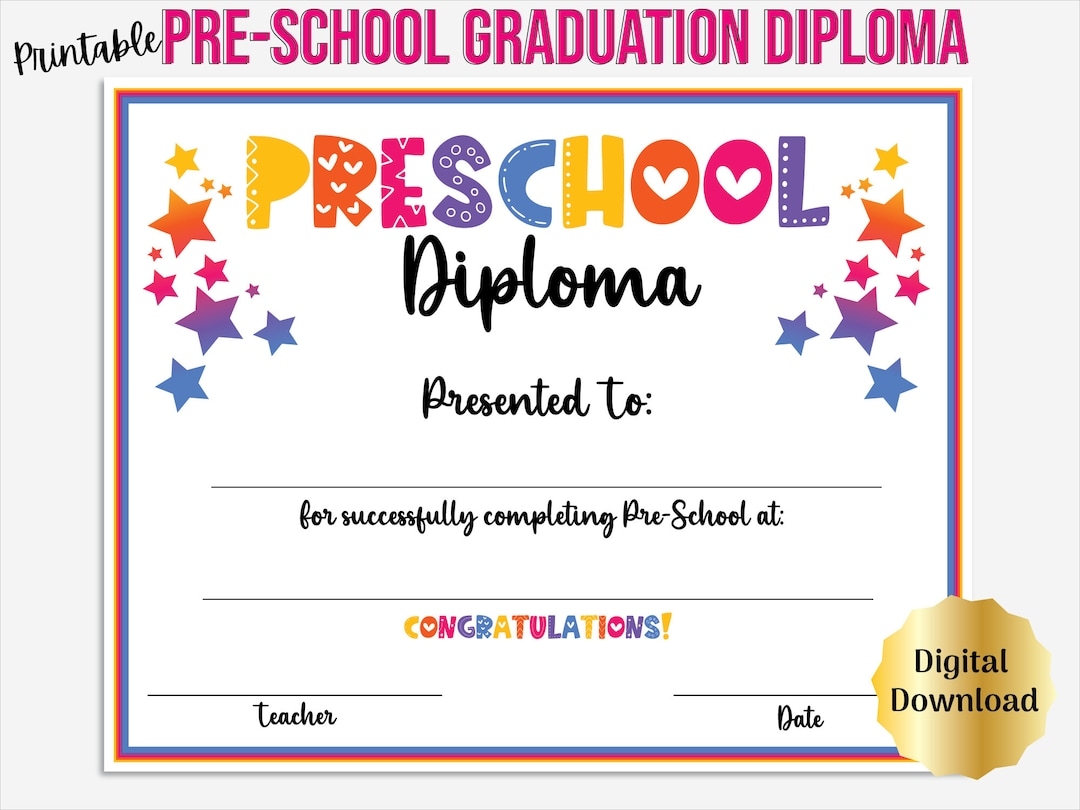 Preschool Graduation Diploma Certificate Printable Preschool Graduate Template Includes Editable PDF Etsy