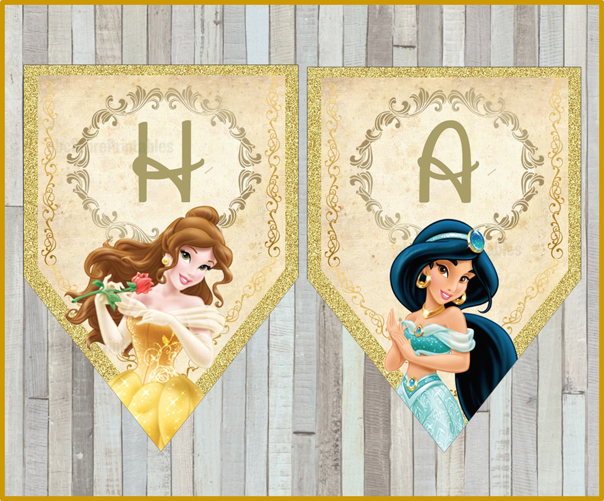 Princess Birthday Banner Princess Happy Birthday Banner Printable Princess Party Banner Instant Download Etsy