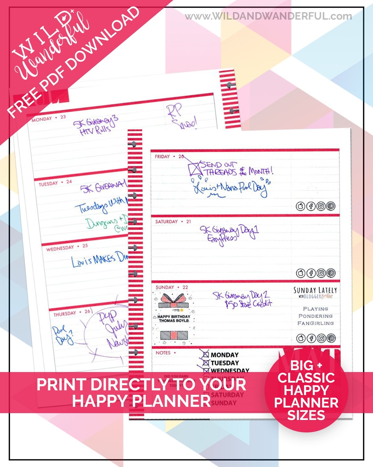 Print Directly On Your Happy Planner FREE PDF Files Wild Wanderful