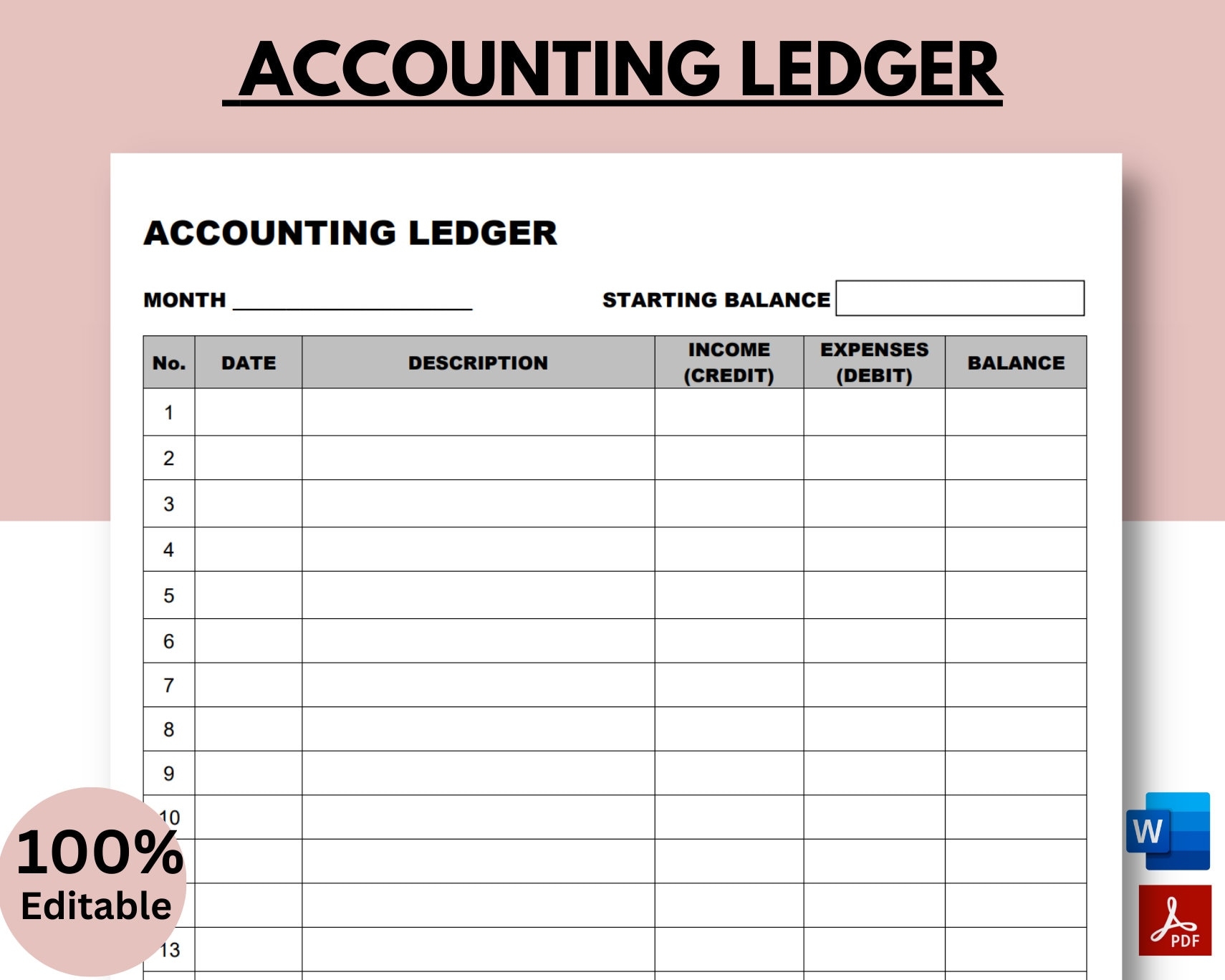 Printable Accounting Ledger General Ledger Ledger Book Expense Tracker Cash Tracker Cash Log Expense Log Small Business Etsy