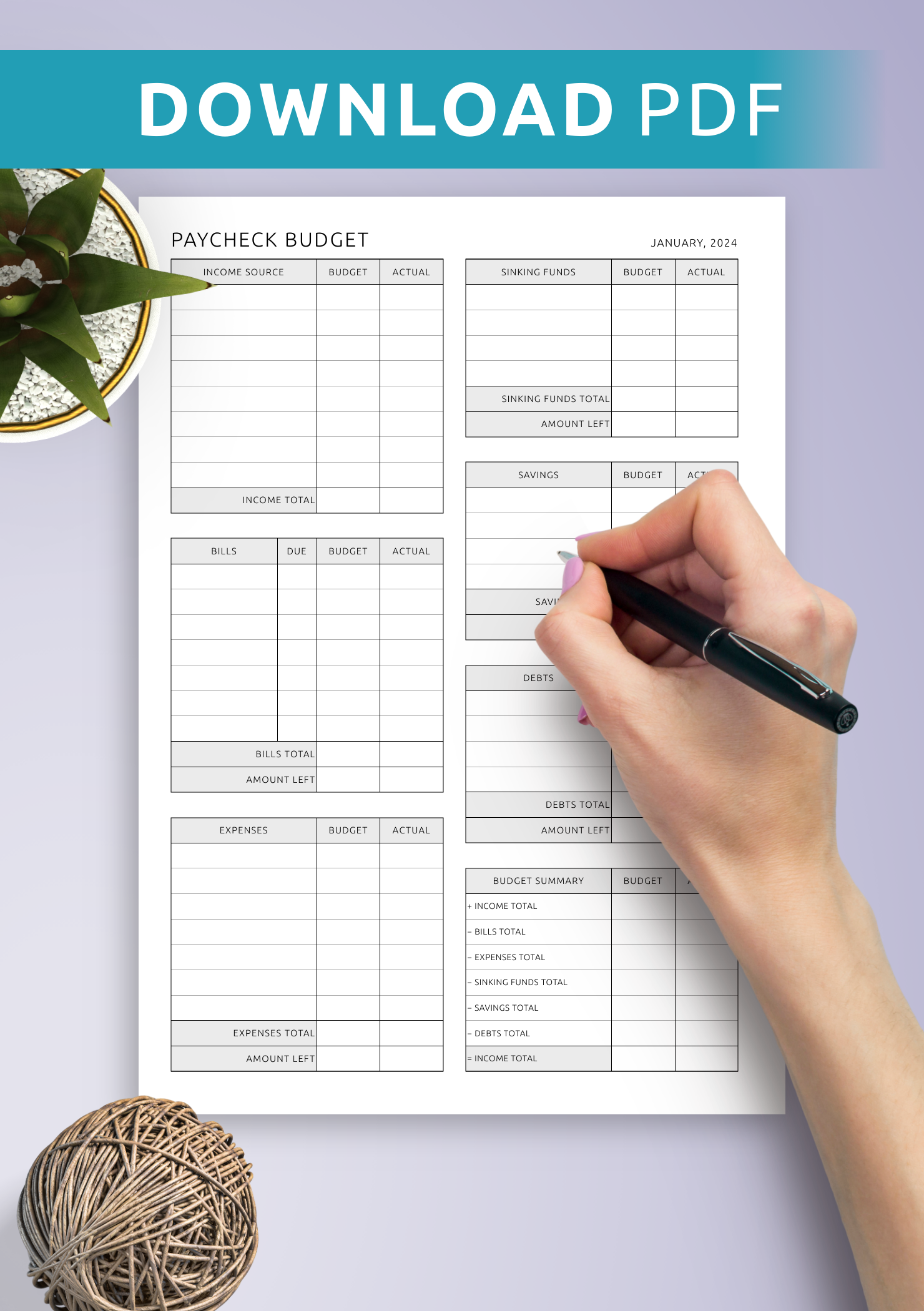 Paycheck Bill Tracker Free Printable