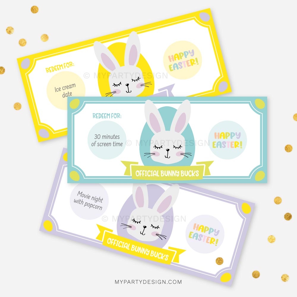 Printable Bunny Bucks Easter Egg Fillers Easter Egg Filler My Party Design