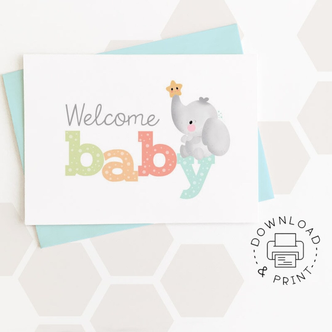 Printable Card Welcome Baby Instant Download PDF New Baby Card Baby Shower Card Template Etsy