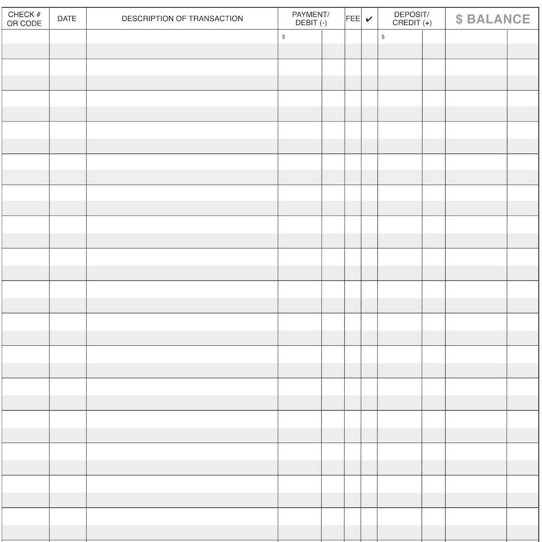 Printable Checkbook Register PDF File Prints On 8 1 2 X 11 Inch Paper Lines Spaces Are Larger Easy To Read Etsy