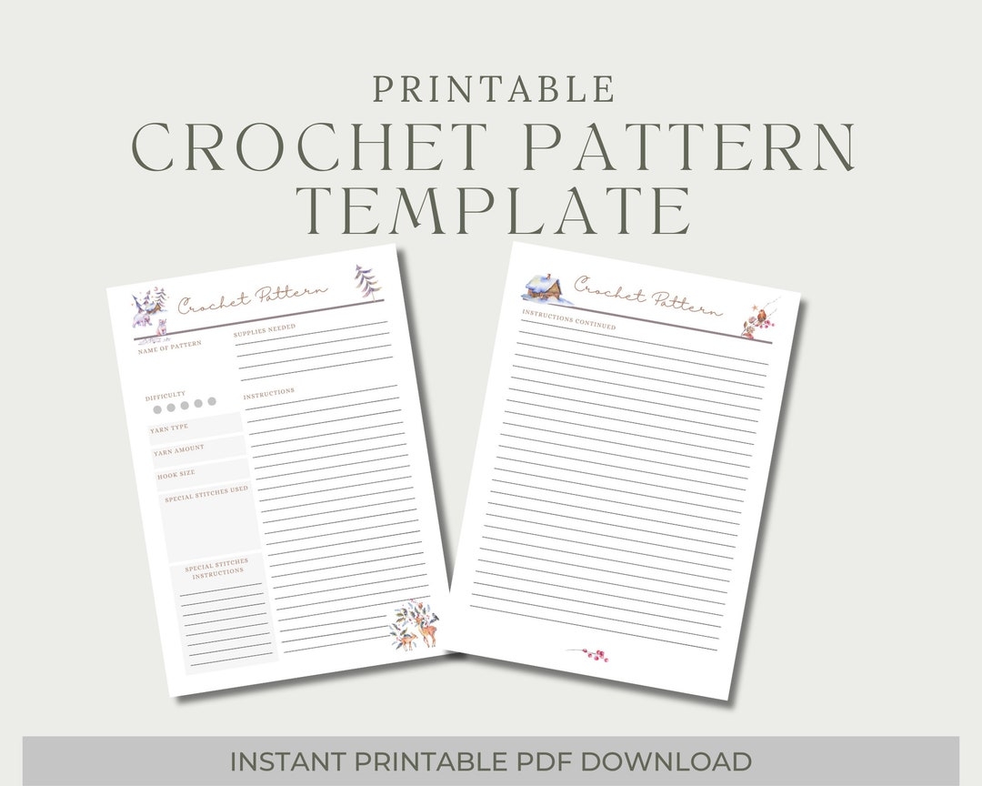 Printable Crochet Pattern Planner Template Crochet Pattern Template Crochet Pattern Crochet Project Crochet Record Crochet Journal Etsy