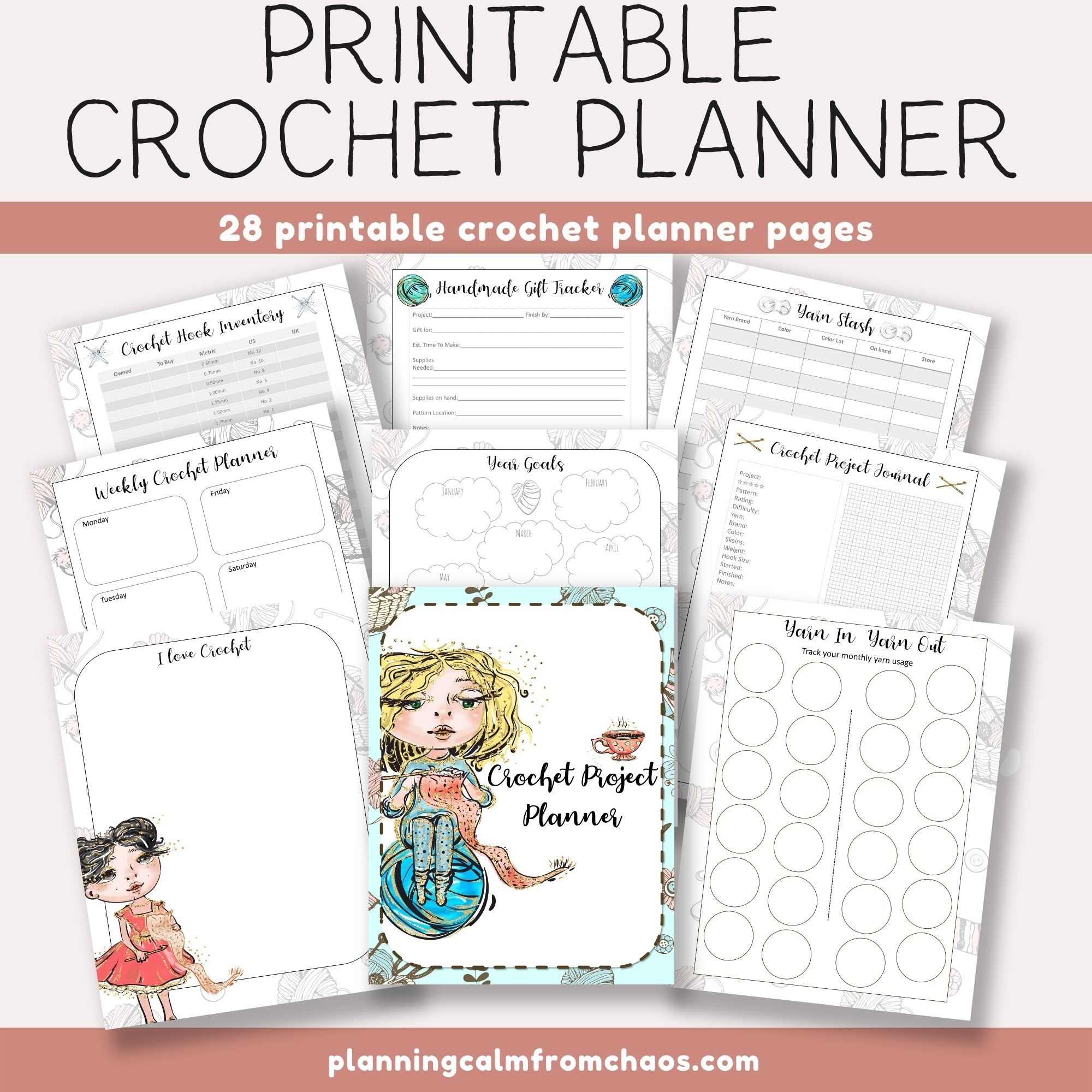 Printable Crochet Planner 28 Page DIGITAL DOWNLOAD Planning Calm From Chaos