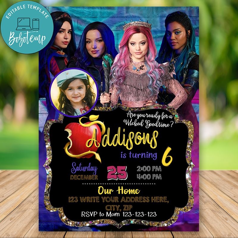 Printable Descendants 3 Party Invites With Photo Free Thank You Bobotemp