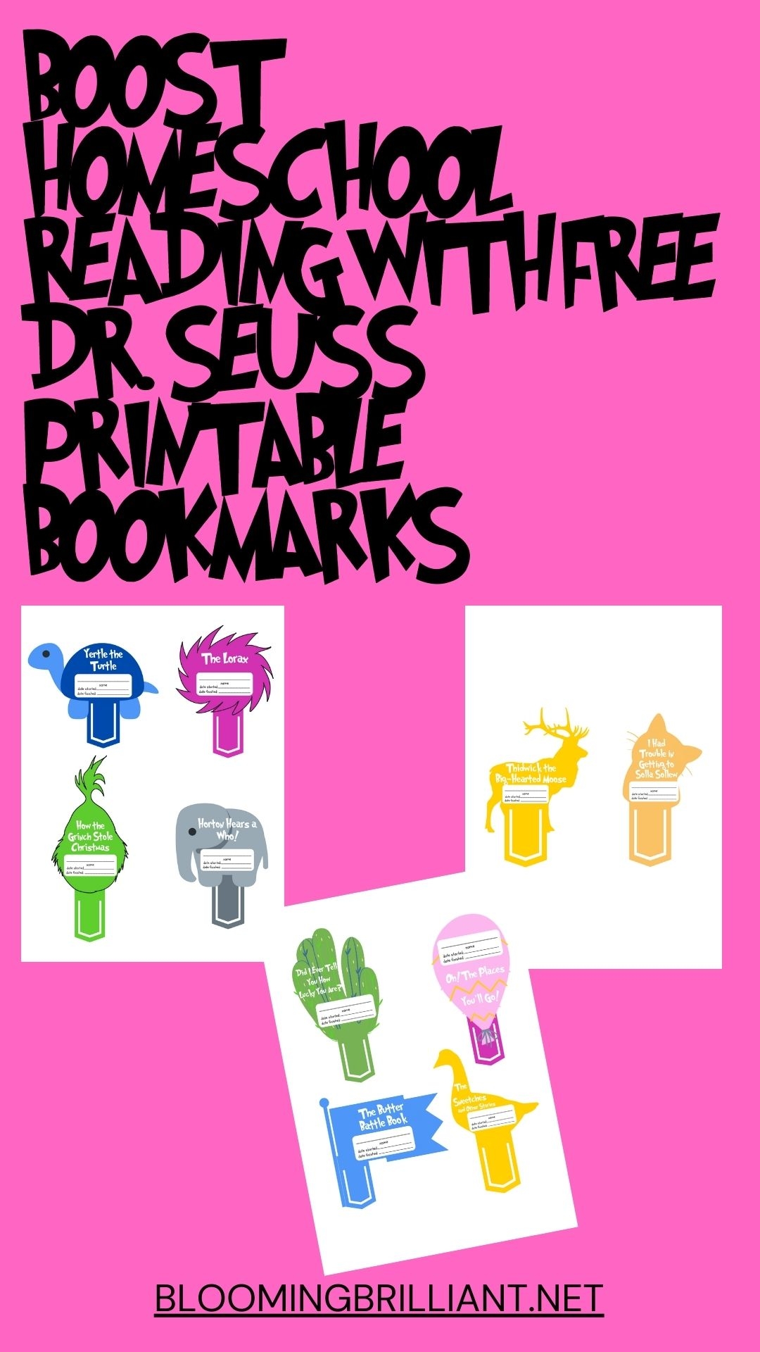 Printable Dr Seuss Bookmarks For Homeschool Reading Motivation Blooming Brilliant