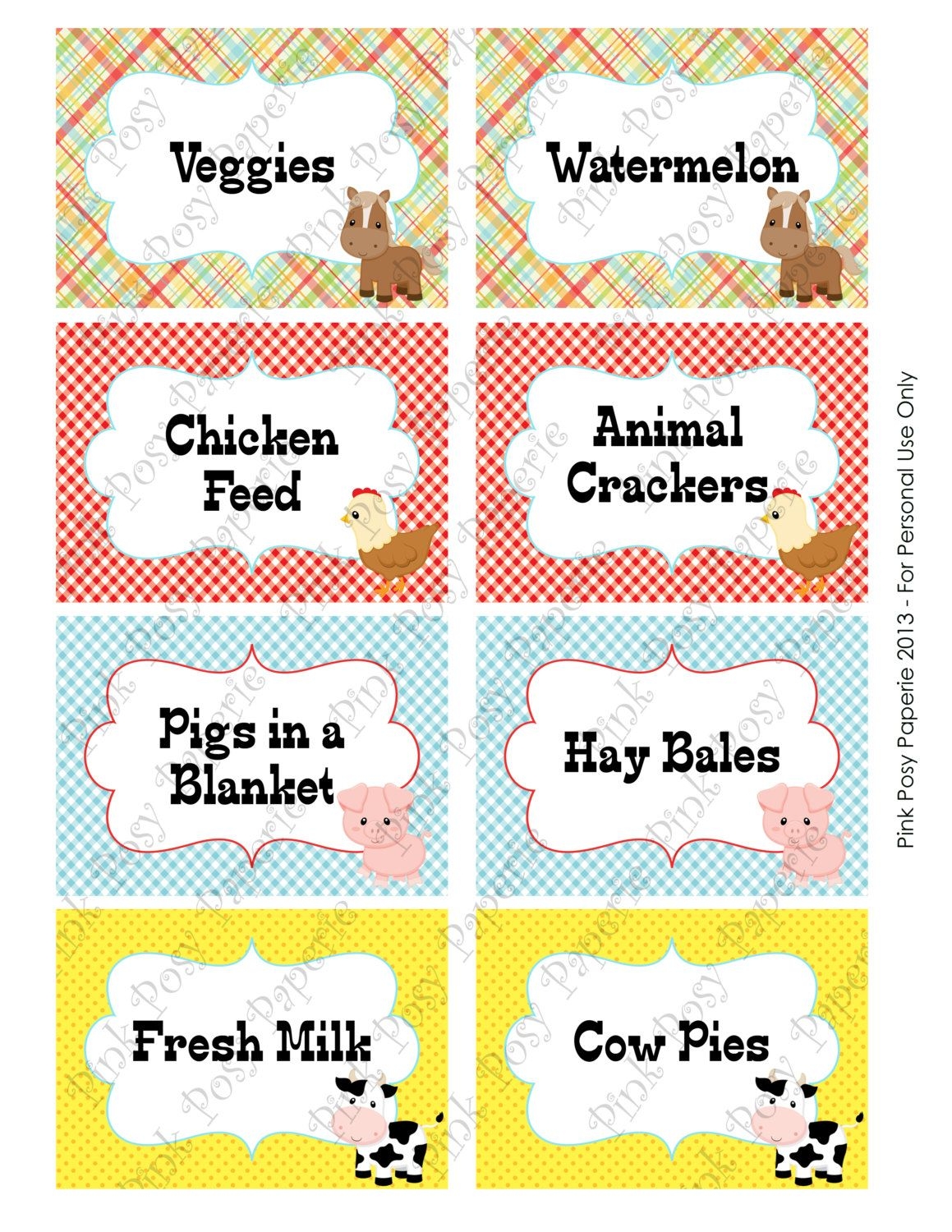 Printable Farm Animal Birthday Food Labels
