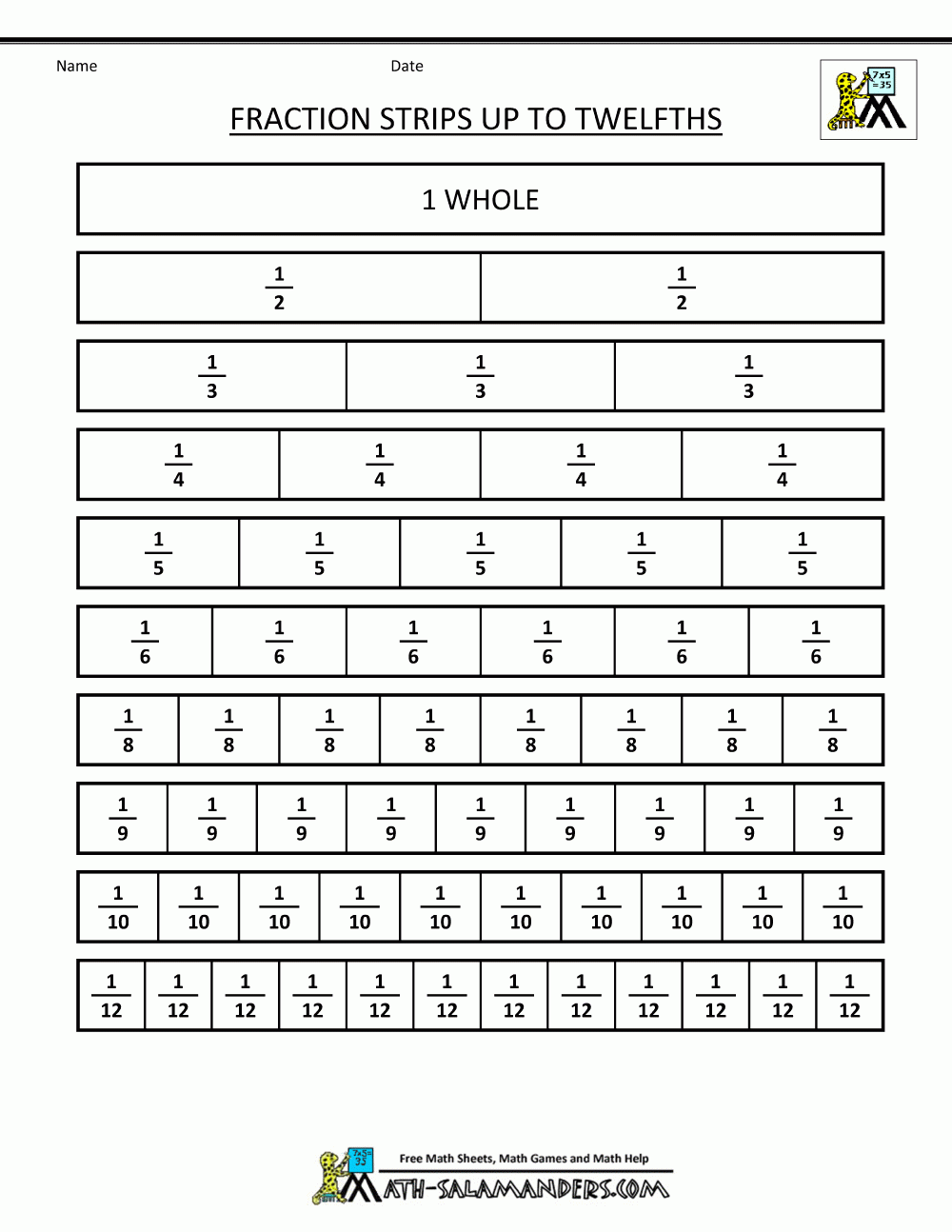 Printable Fraction Strips