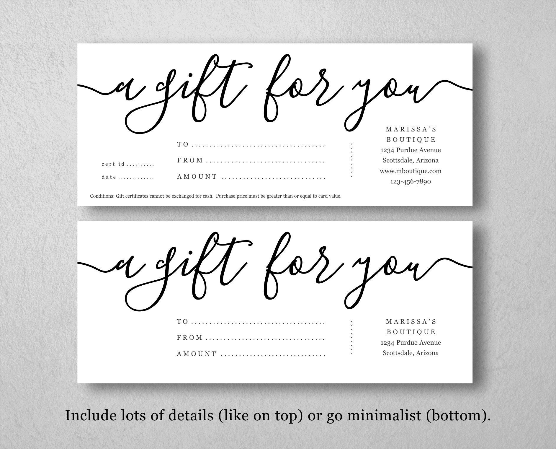Printable Gift Certificate Template Gift Card Maker Simple Rustic Kraft Paper Editable Diy Pdf Instant Download Business Envelope 10 9 Etsy
