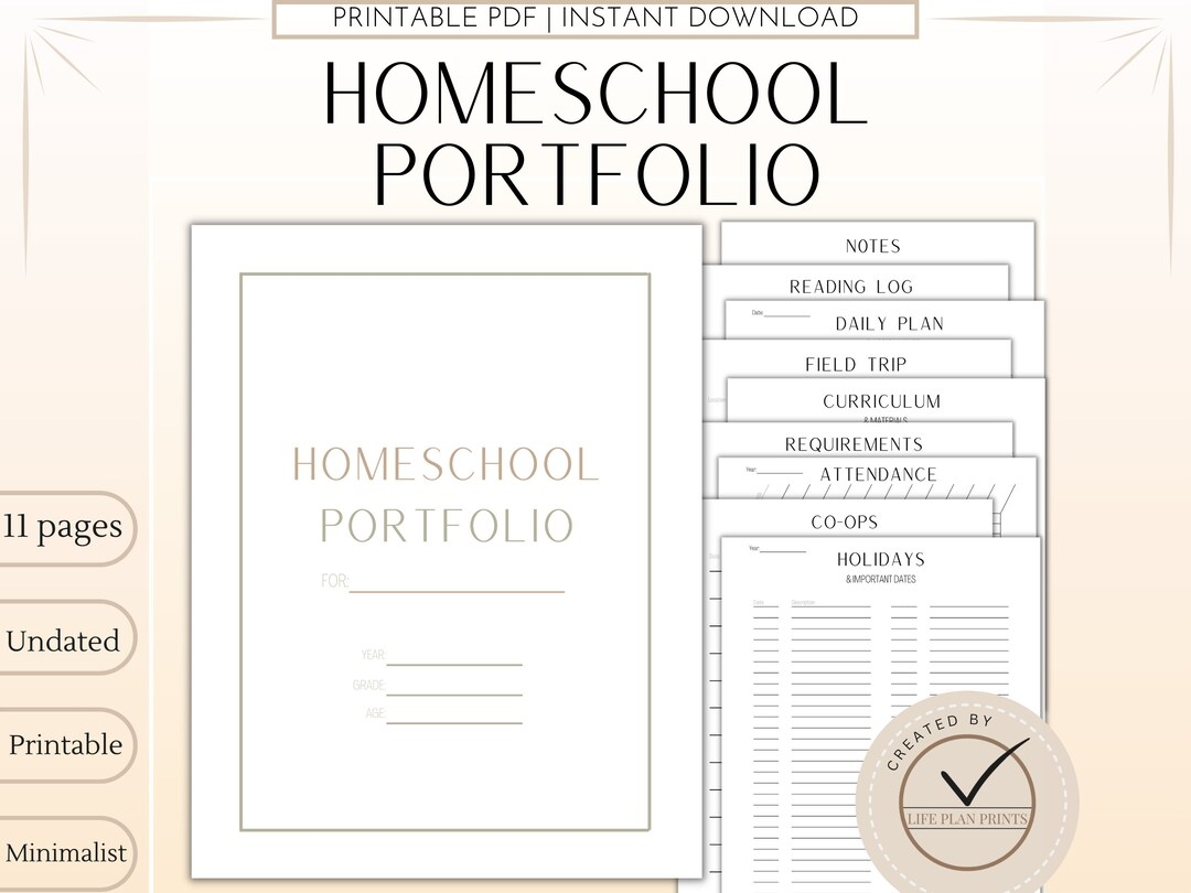 Printable Homeschool Portfolio Binder Pages Portfolio Homeschool Planner Pages Etsy