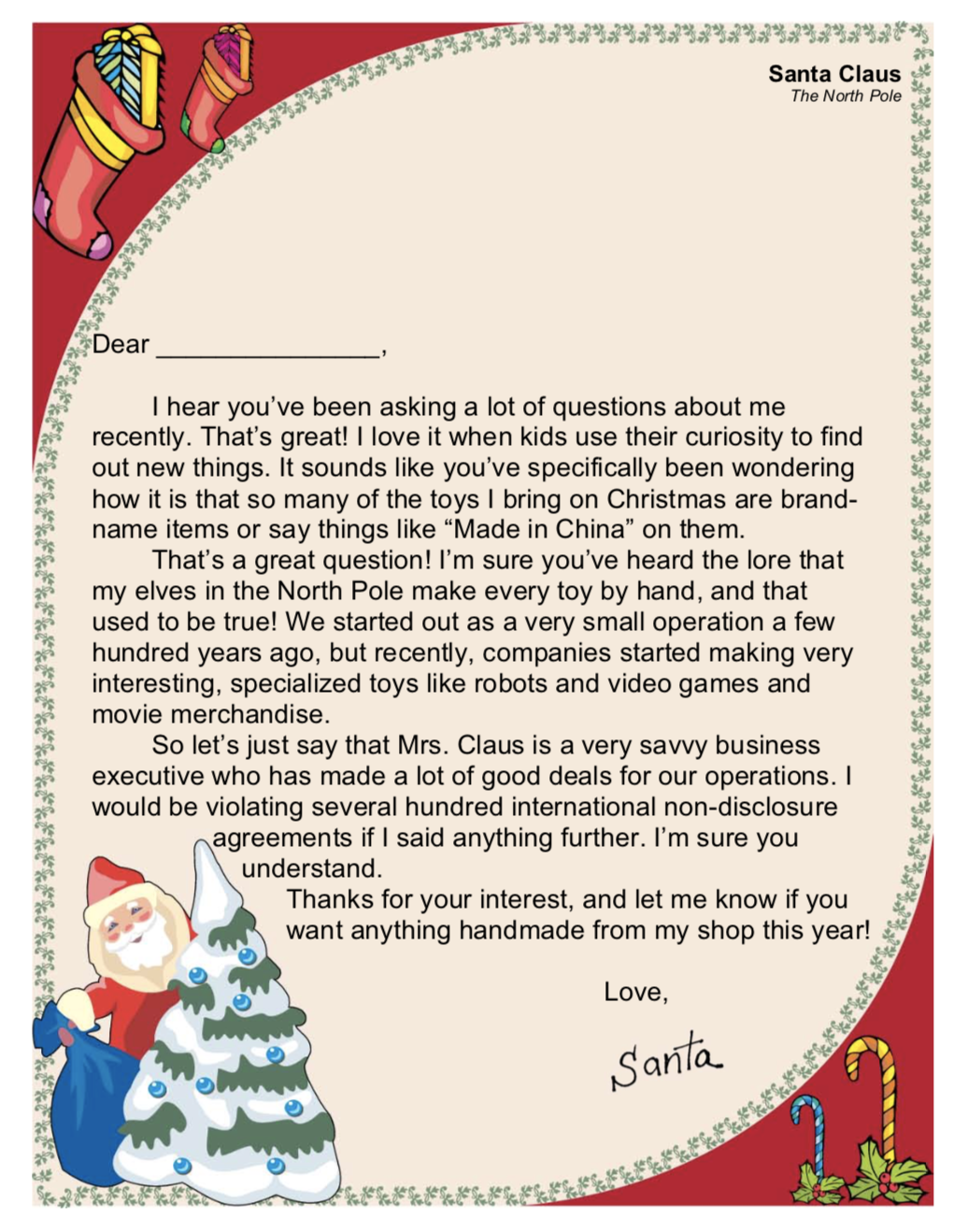 Free Printable Letter From Santa