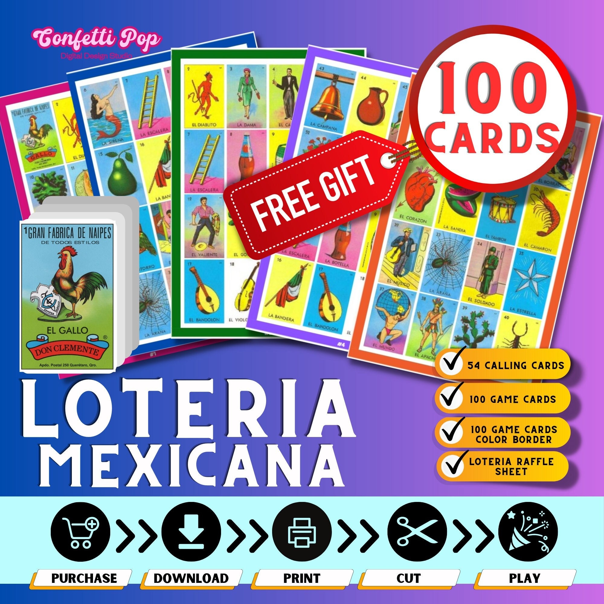Printable Mexican Loteria Game Template 100 CARDS PDF Classic Edition Loteria Mexicana Mexican Bingo Digital Download Etsy