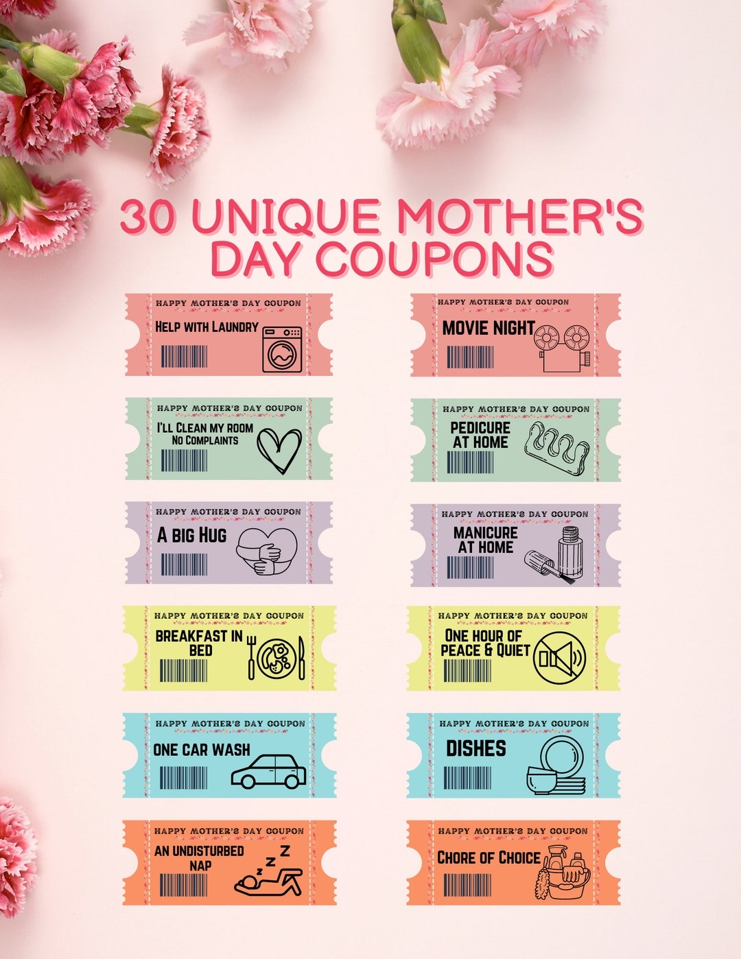 Printable Mother s Day Coupons Mother s Day Coupon Book Mother s Day DIY Gift Last Minute Gift For Mom Printable Coupons Blank Coupons Etsy