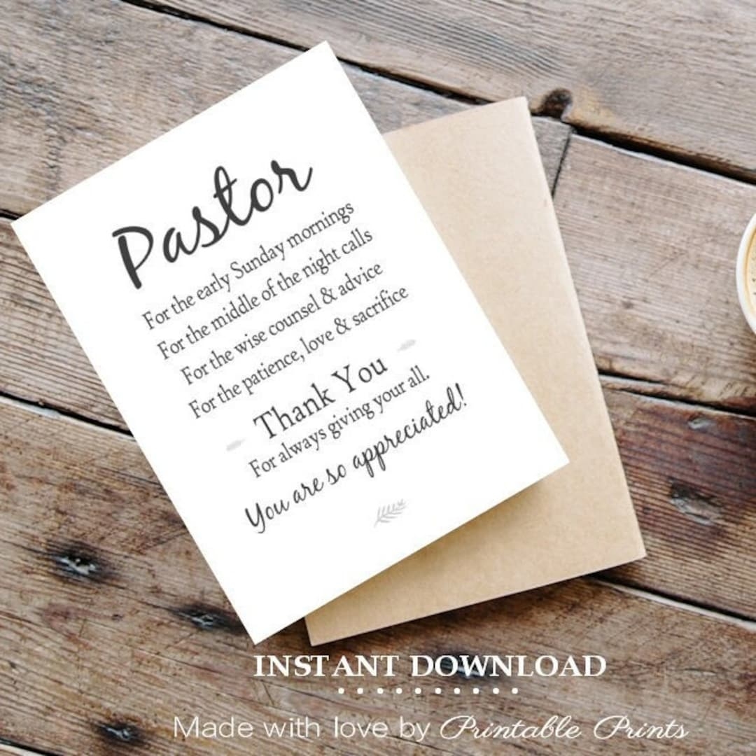 Printable PASTOR APPRECIATION Card 5x7 CARD Gift For Pastor Thank You Instant Download White Card Template Jpeg File Quick Etsy