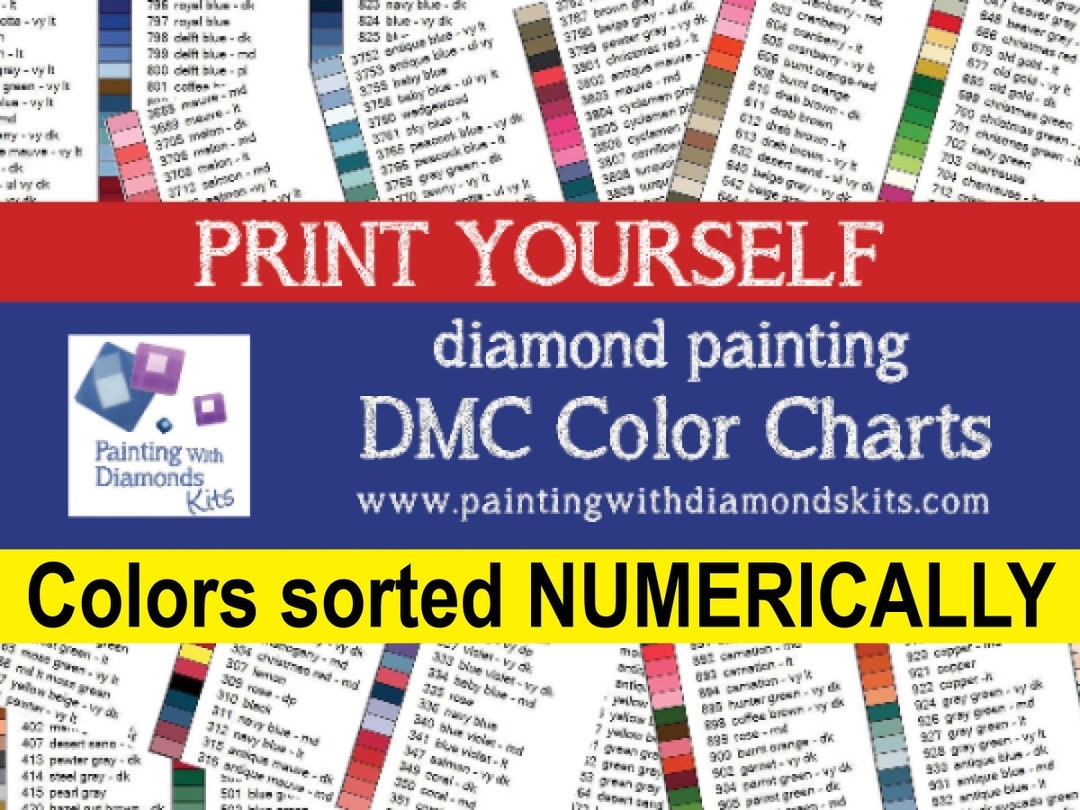 PRINTABLE PDF DMC Color Charts Diamond Painting Drill Color Charts Diamond Painting Diamond Drill Color Charts Sorted Numerically Name Etsy