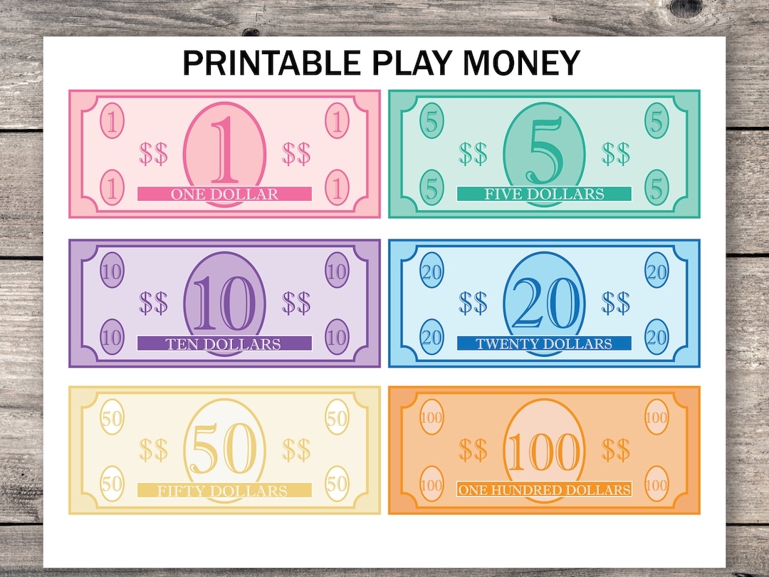 Printable Play Money Pretend Play Money Play Food Money Learning Money Pretend Cash Etsy