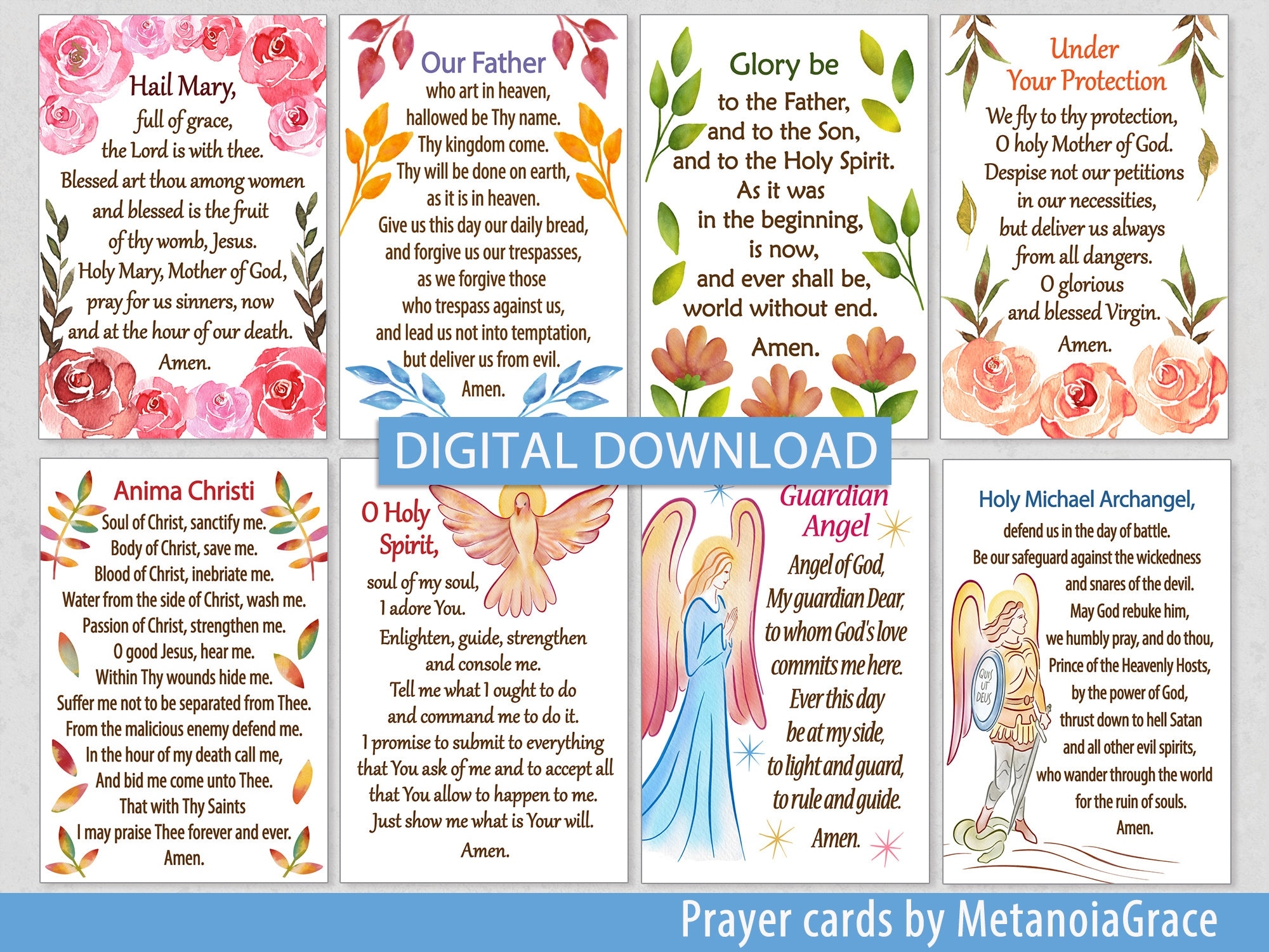 Printable Prayer Cards Hail Mary Our Father Glory Be Catholic Holy Cards Guardian Angel Michael Archangel Digital Download Pdf File Etsy