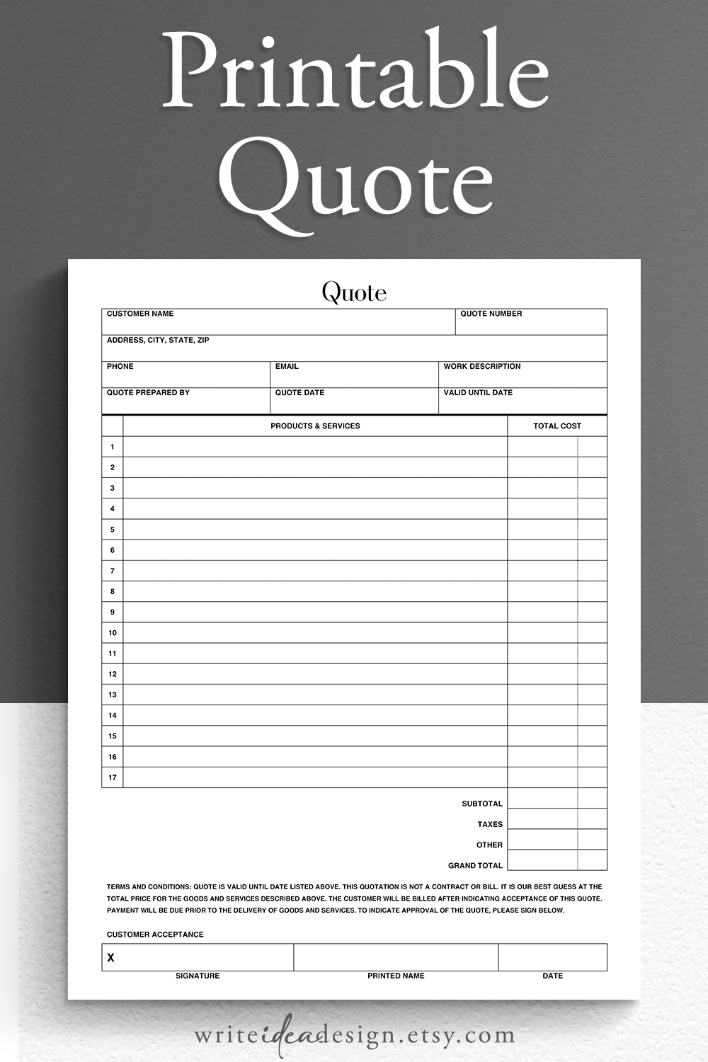 Printable Quote Template Professional Quotes Made Easy