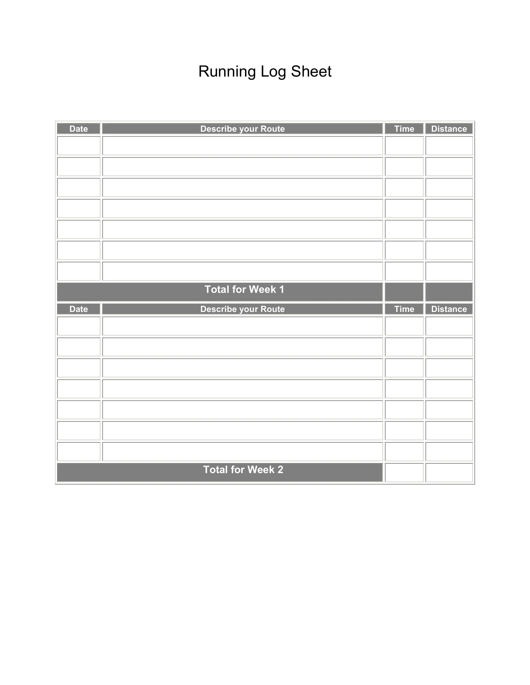 Printable Running Log Sheets