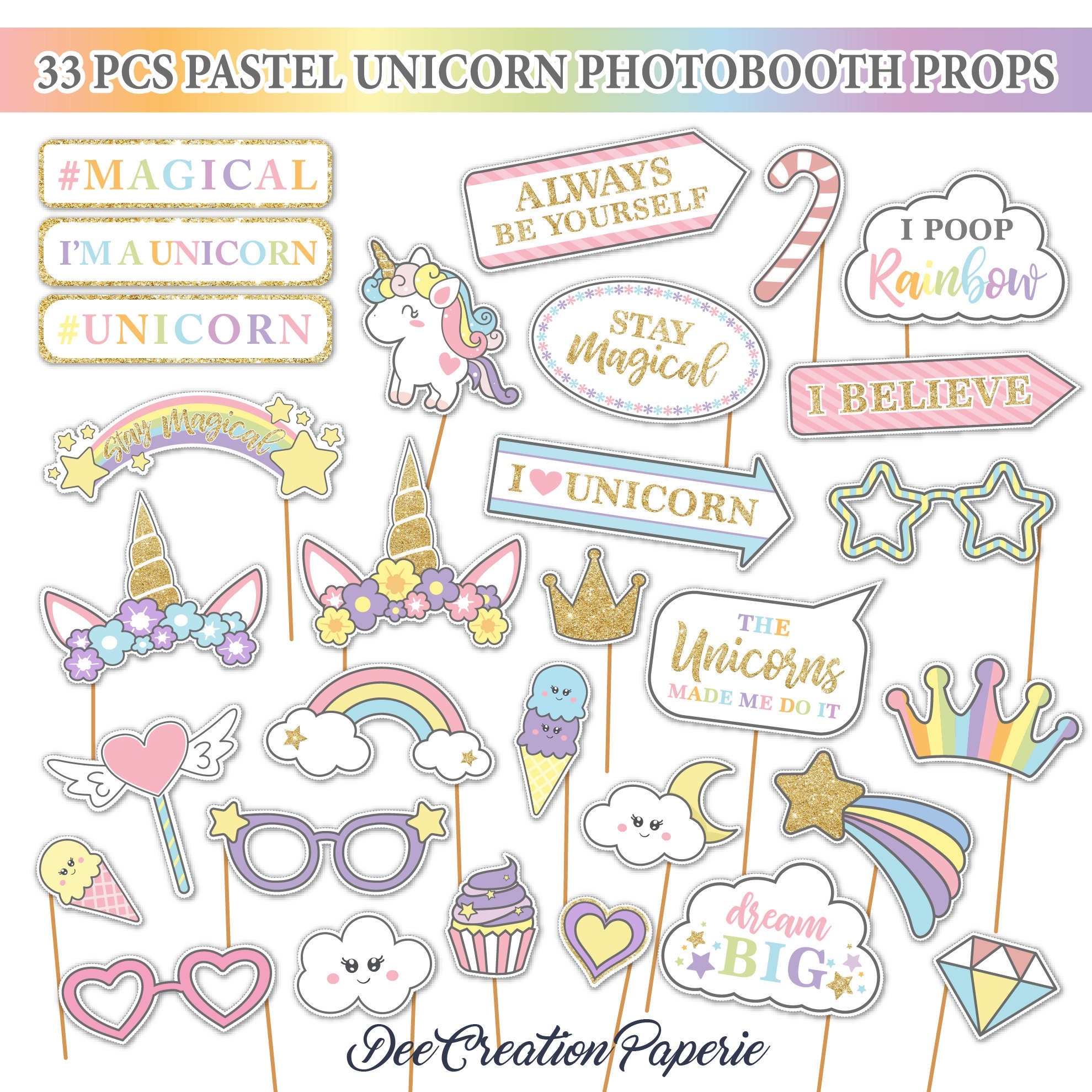 Printable Unicorn Party Photo Booth Props Unicorn Birthday Magical Unicorn Unicorn Props Unicorn Baby Shower Unicorn Photo Props PDF Etsy
