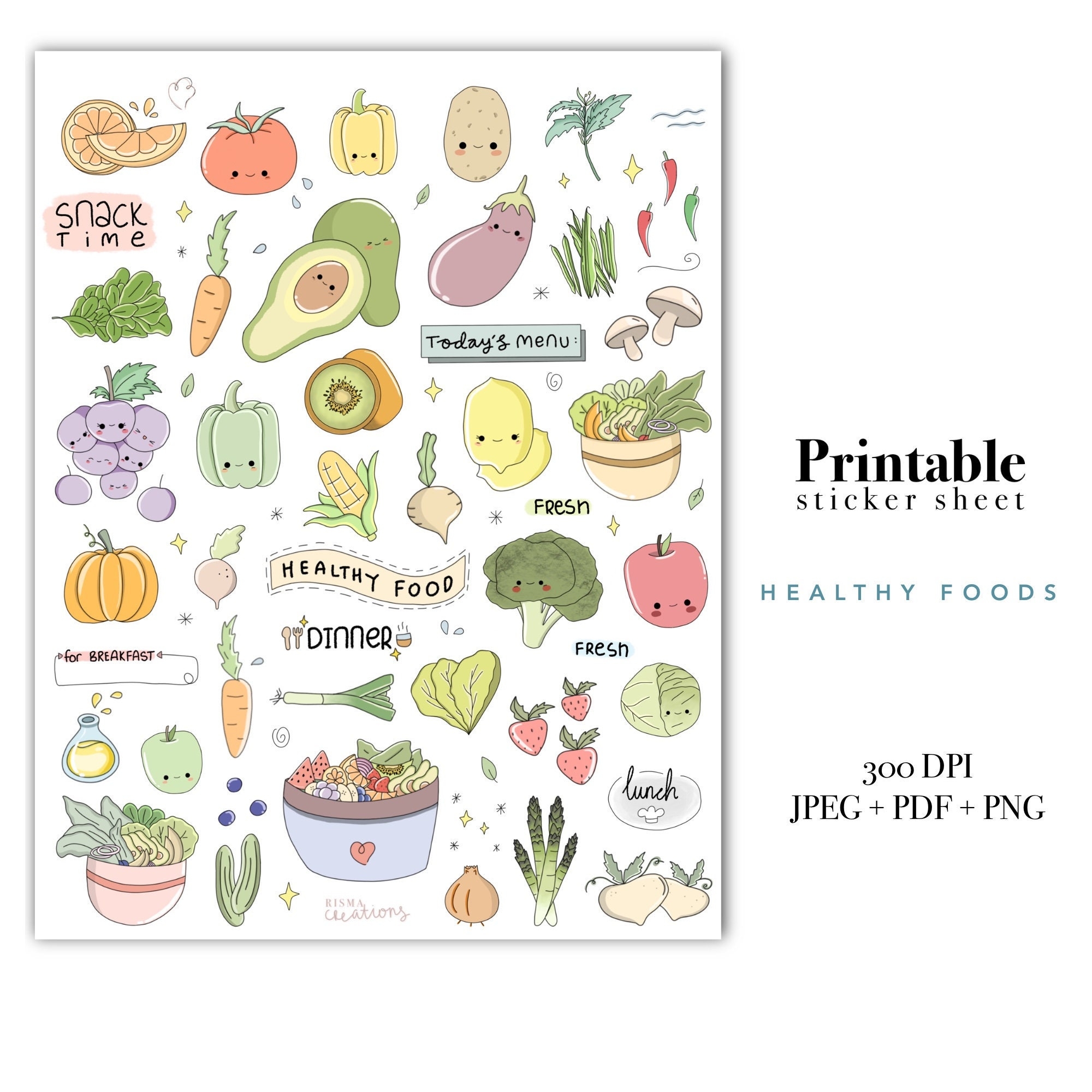 Printable Vegetable Stickers Etsy