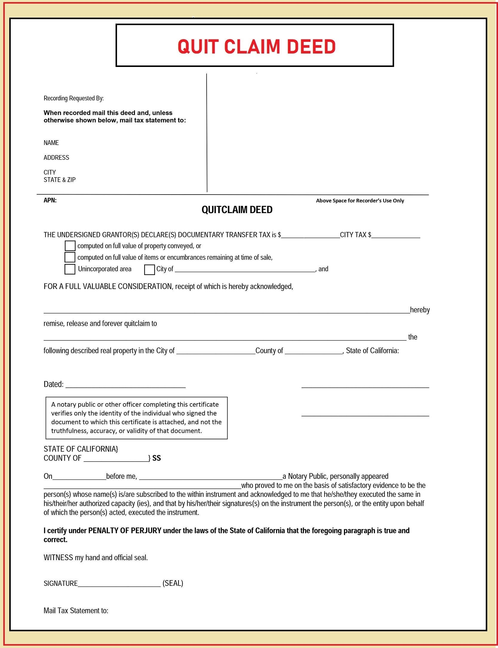 Free Printable Quit Claim Deed