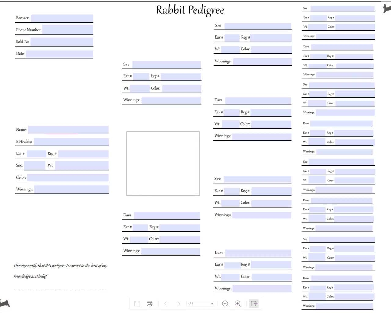 RABBIT PEDIGREE TEMPLATE Blank Rabbit Pedigree Printable Instant Download Insert Your Logo Edit On Canva Pedigree Form Bunny Form Etsy