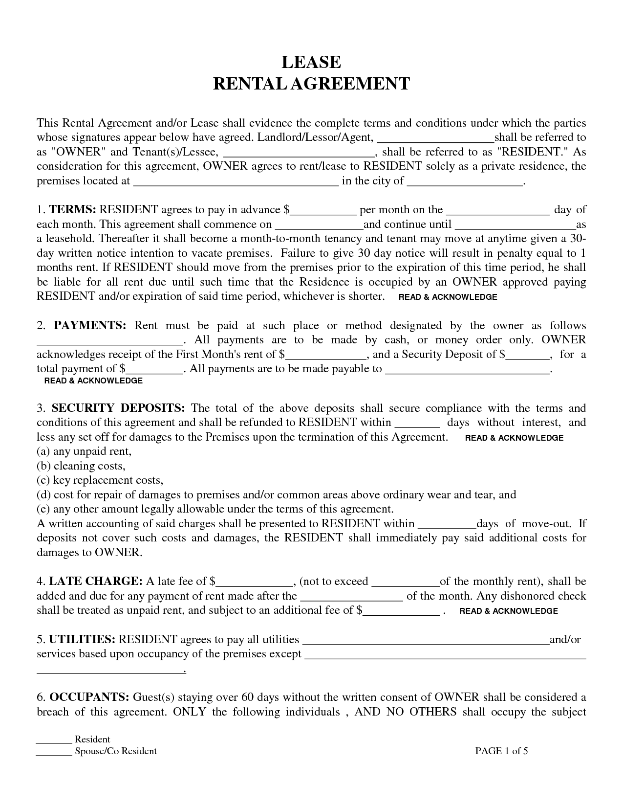 Residential Lease Agreement Form Lease Agreement Free Printable Lease Agreement Apartment Lease