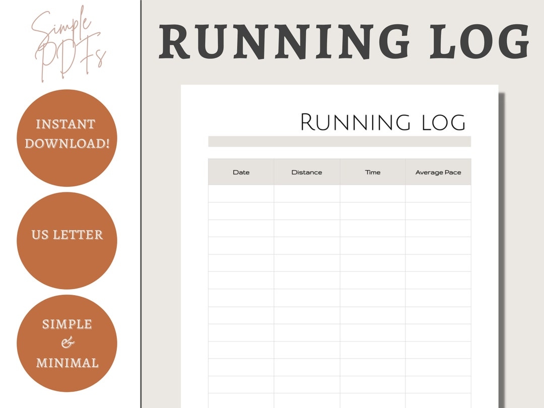 Running Log Run Tracker Running Journal PDF Printable Or Digital Weight Loss Fitness Planner US Letter Etsy