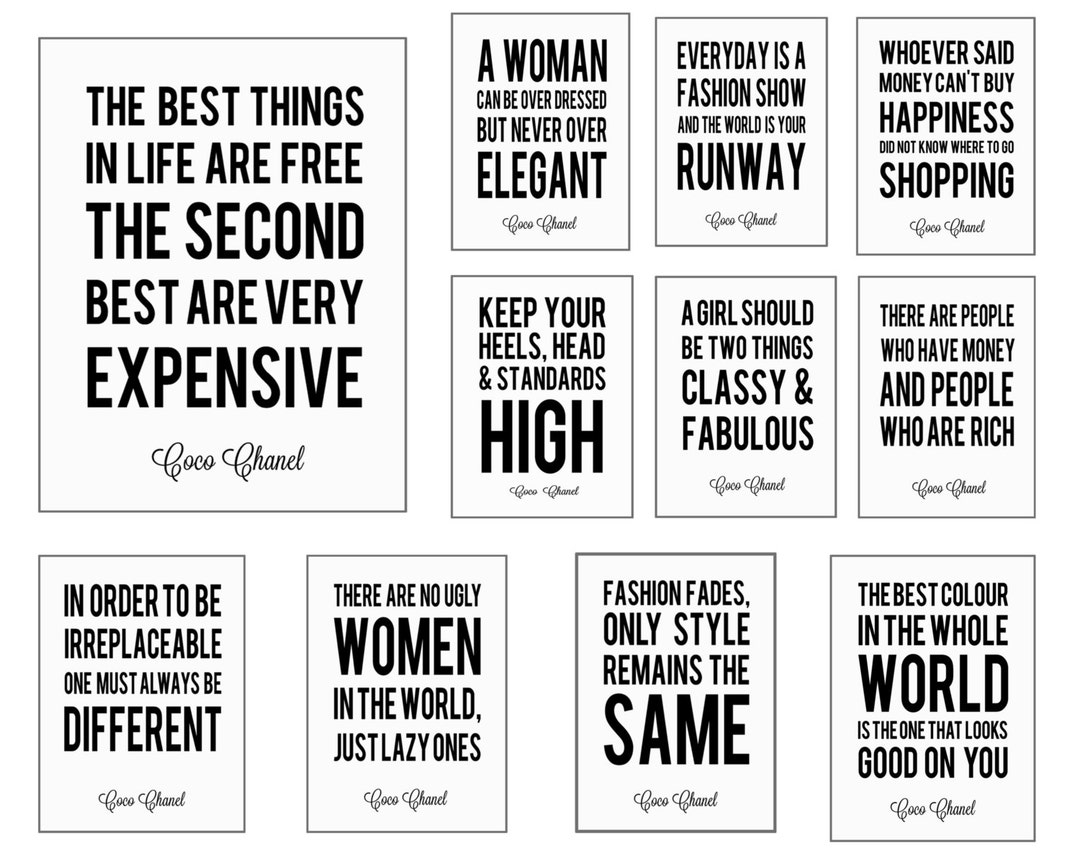 Set Of 11 Coco Chanel Quote Digital Art Printables You Print 3x5 4x6 5x7 And 8x10 Etsy
