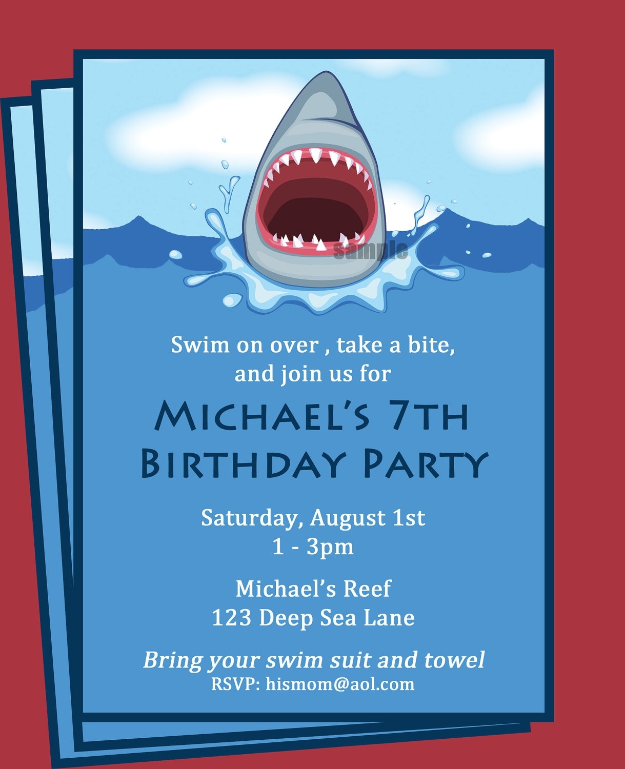 Shark Invitation Printable Printable Or Printed With FREE SHIPPING Personalized For Your Party Boy s Pool Party Swim Party Etsy