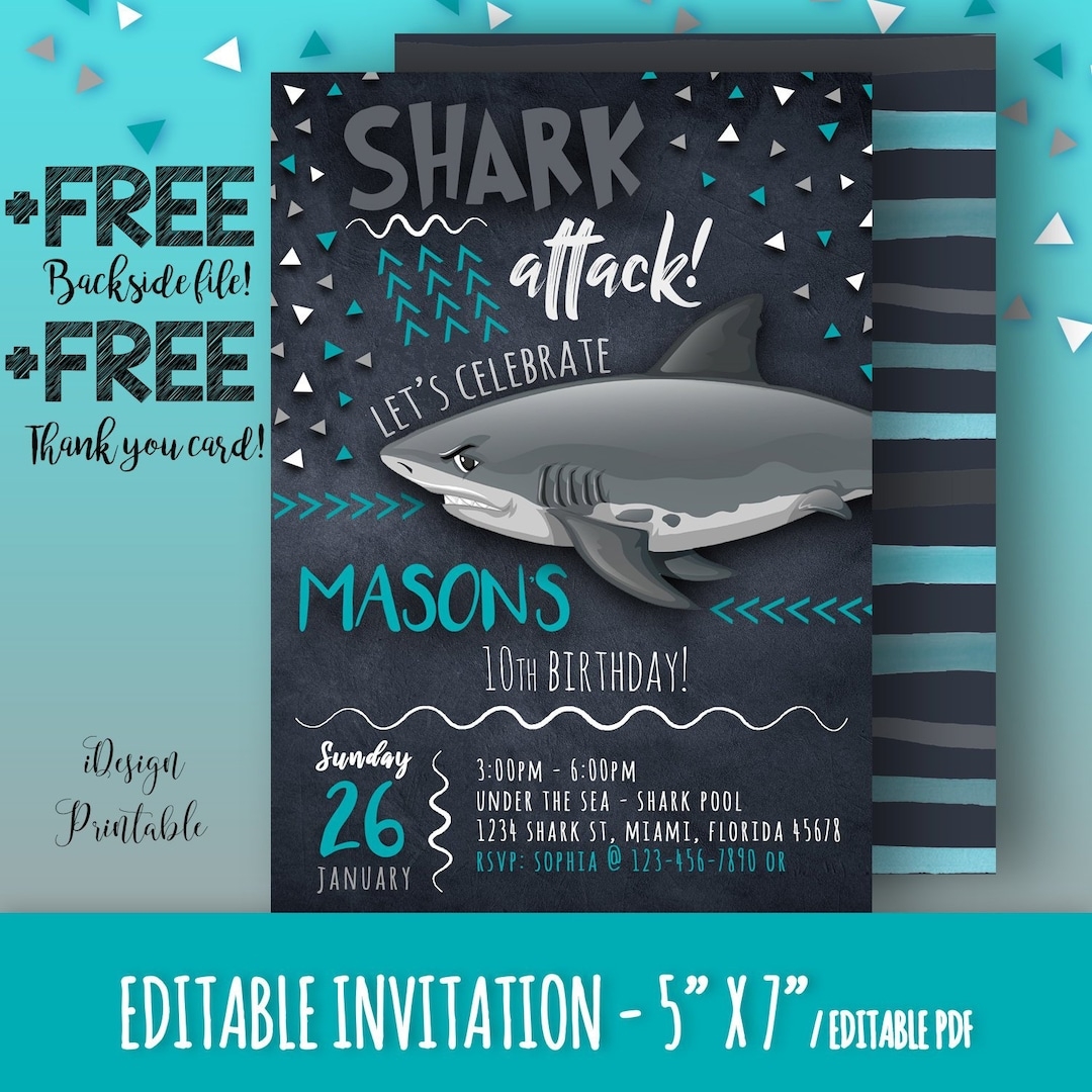 Shark Invitation Shark Birthday Invitation Shark Party Printable Pool Party Invitations Shark Attack Under The Sea Shark Themed Invite Etsy