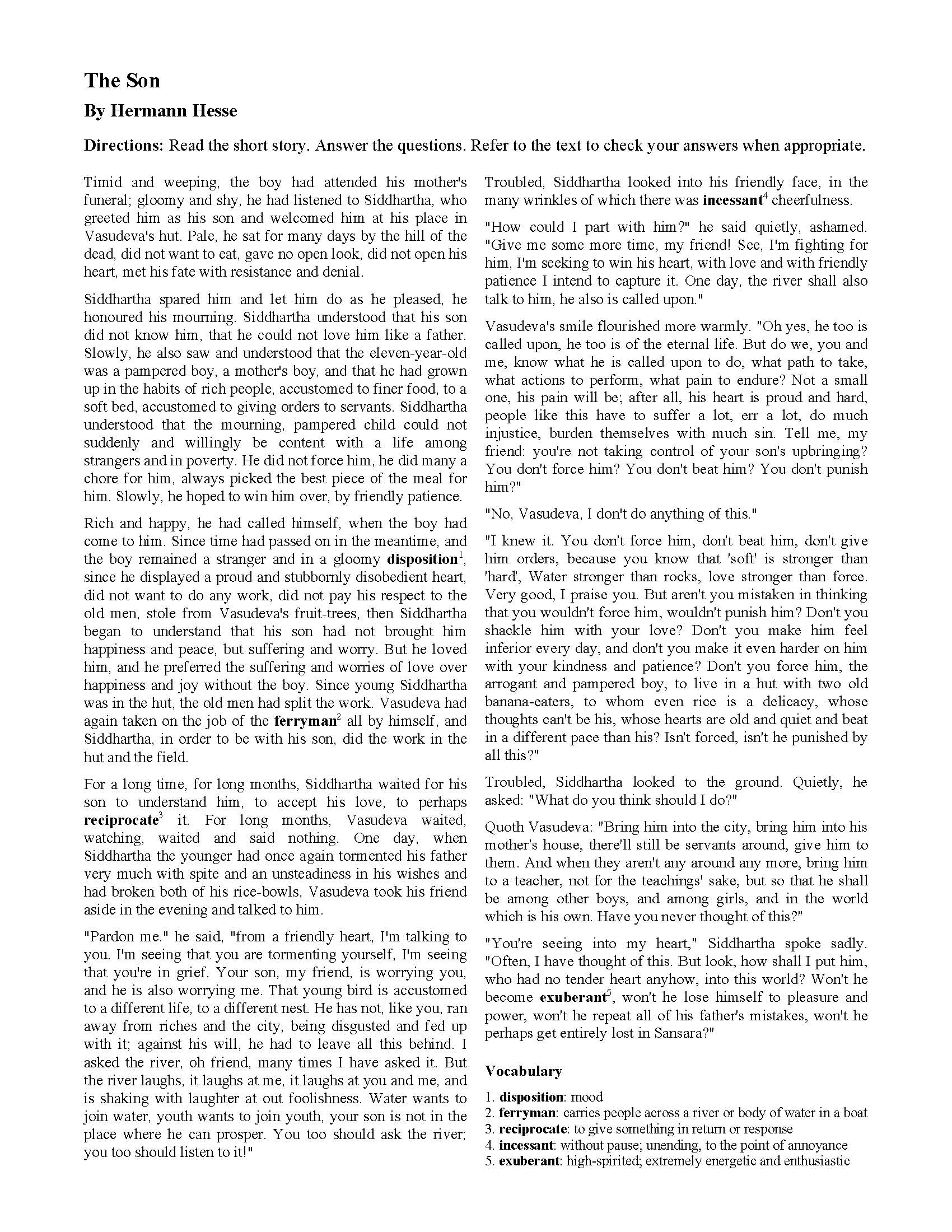 Short Stories With Questions Ereading Worksheets