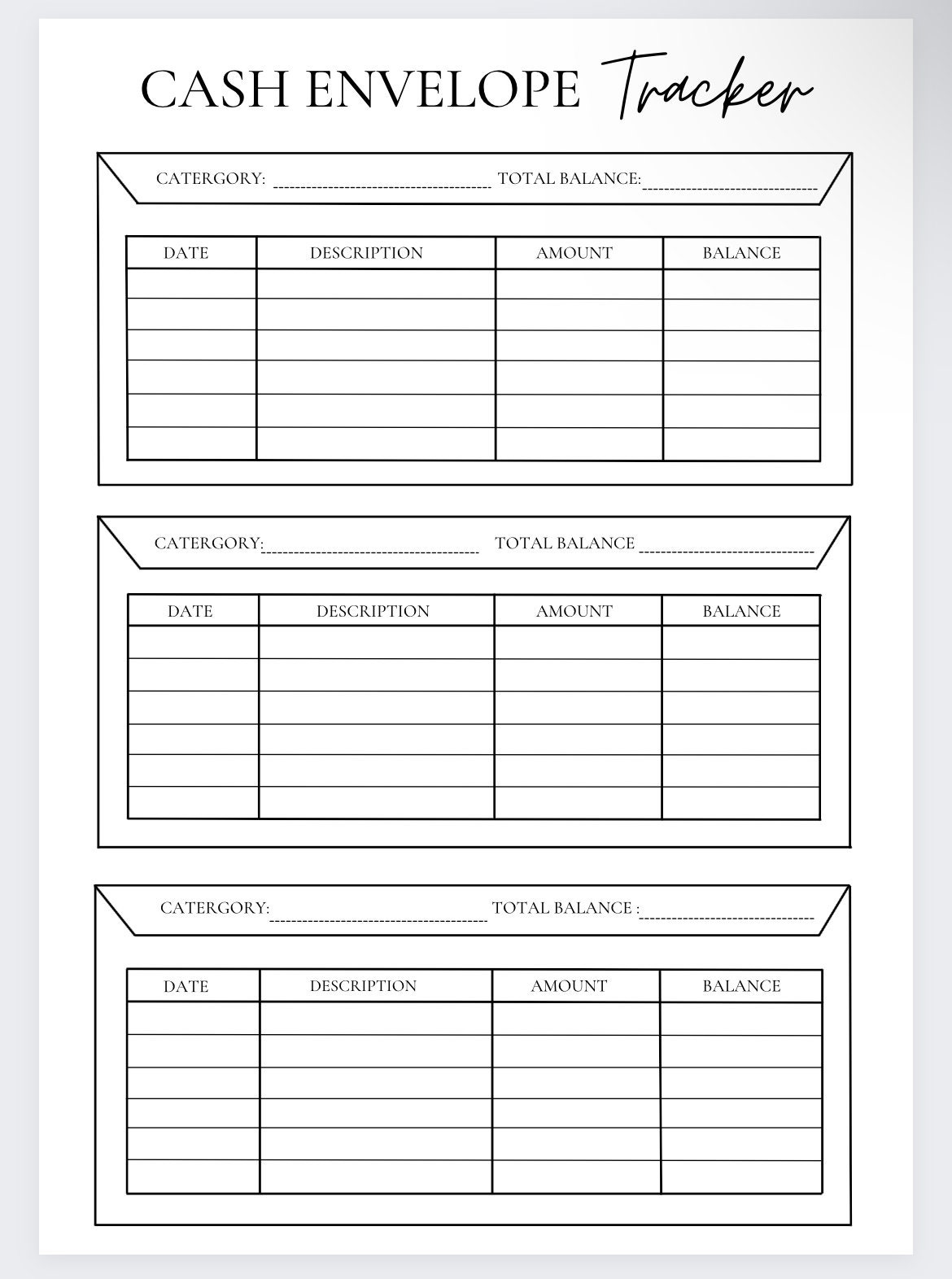 Simple Cash Envelope Tracker Cash Envelope Printable Budget Tracker Spending Planner Expense Tracker Etsy