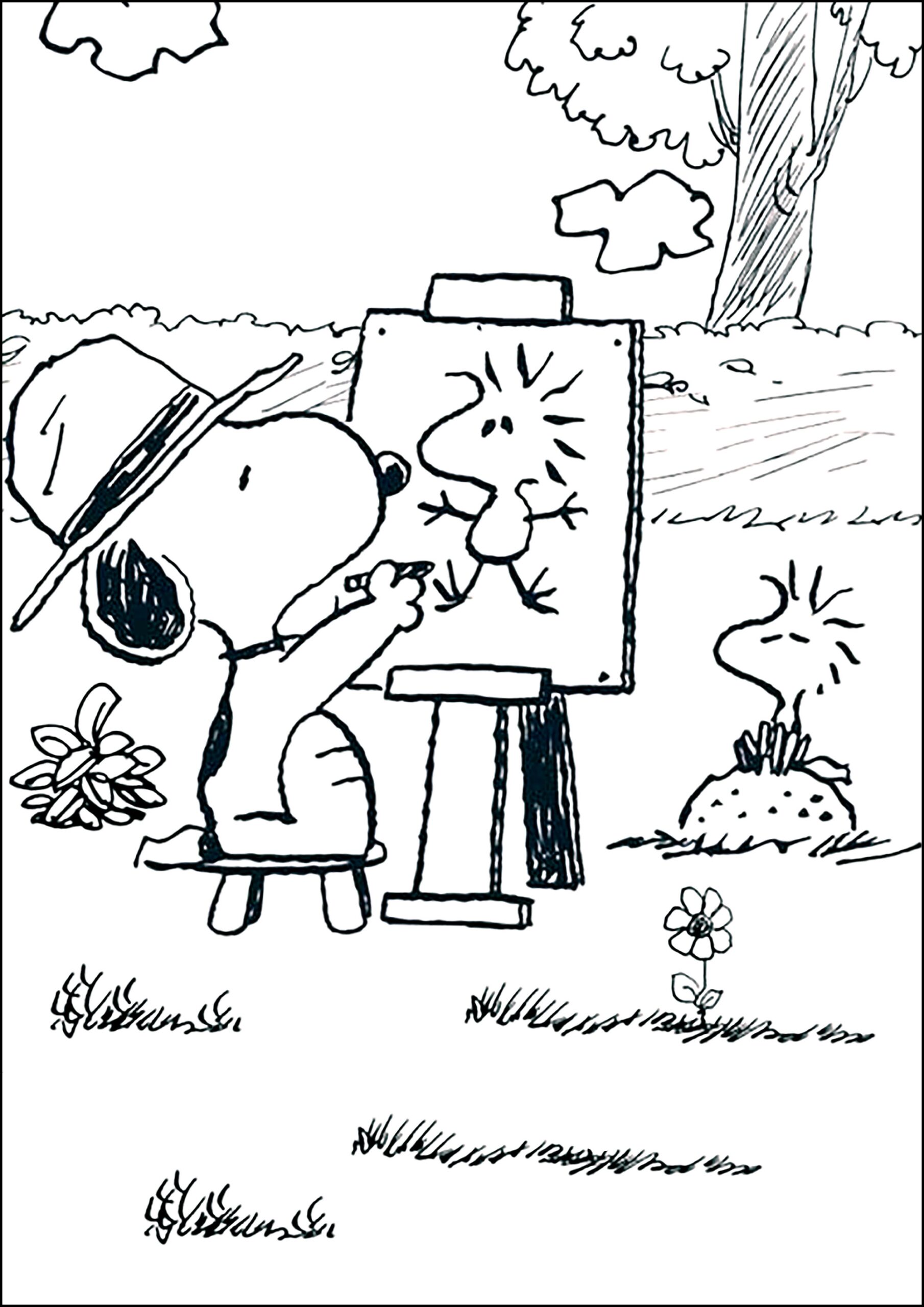 Snoopy Paints Woodstock Snoopy Coloring Pages For Kids